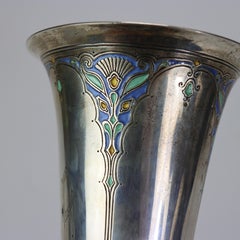 Antique Tiffany & Co. Arts & Crafts Enameled Sterling Silver Flûte Vase c1910