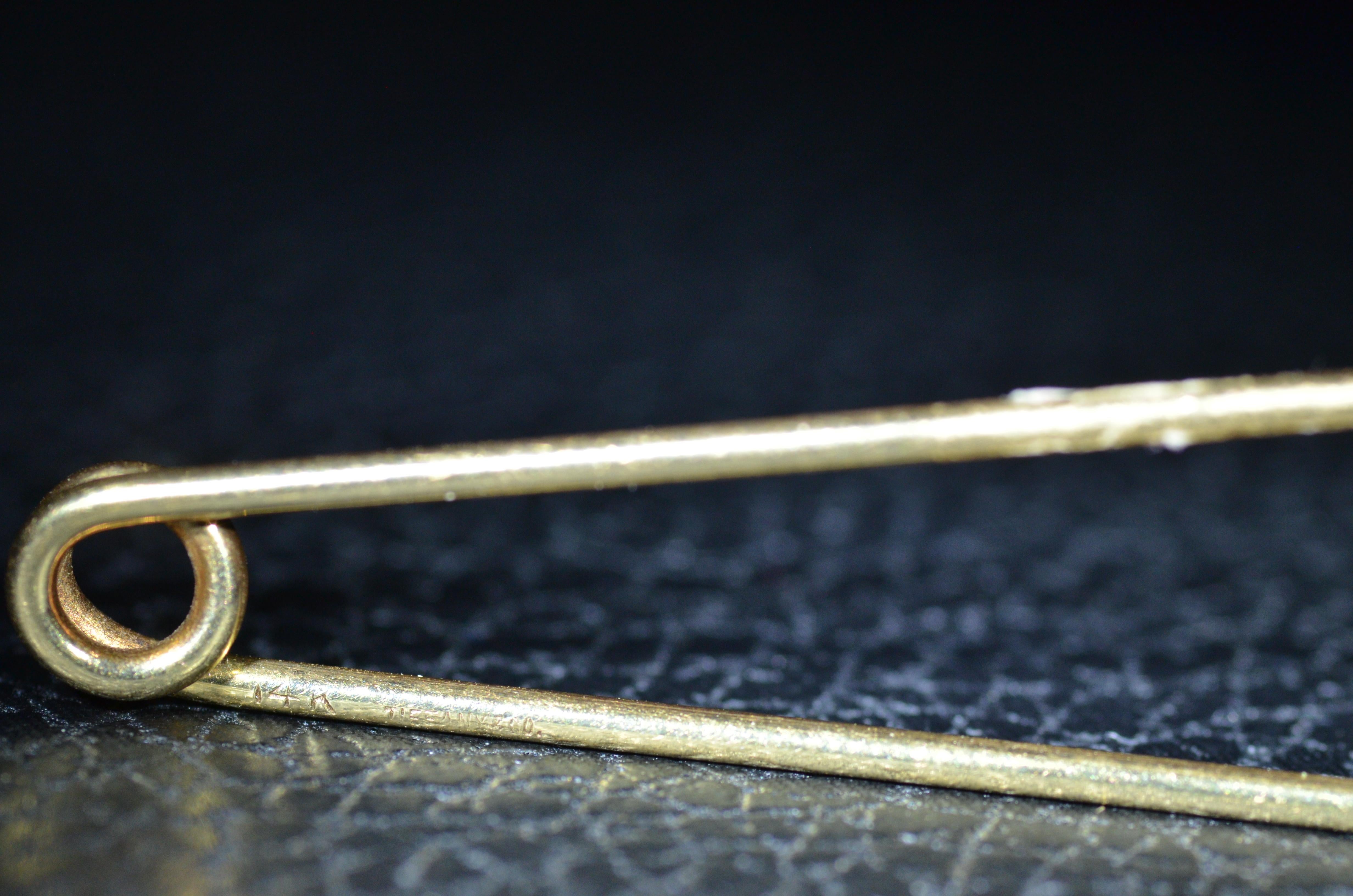 Antique Tiffany and Company Baby Bobby Pin.  The pin is made in 14 Karat Yellow Gold and is believed to be for use as a Diaper Pin though would made great use as a brooch, tie bar, safety pin, or even pendant!