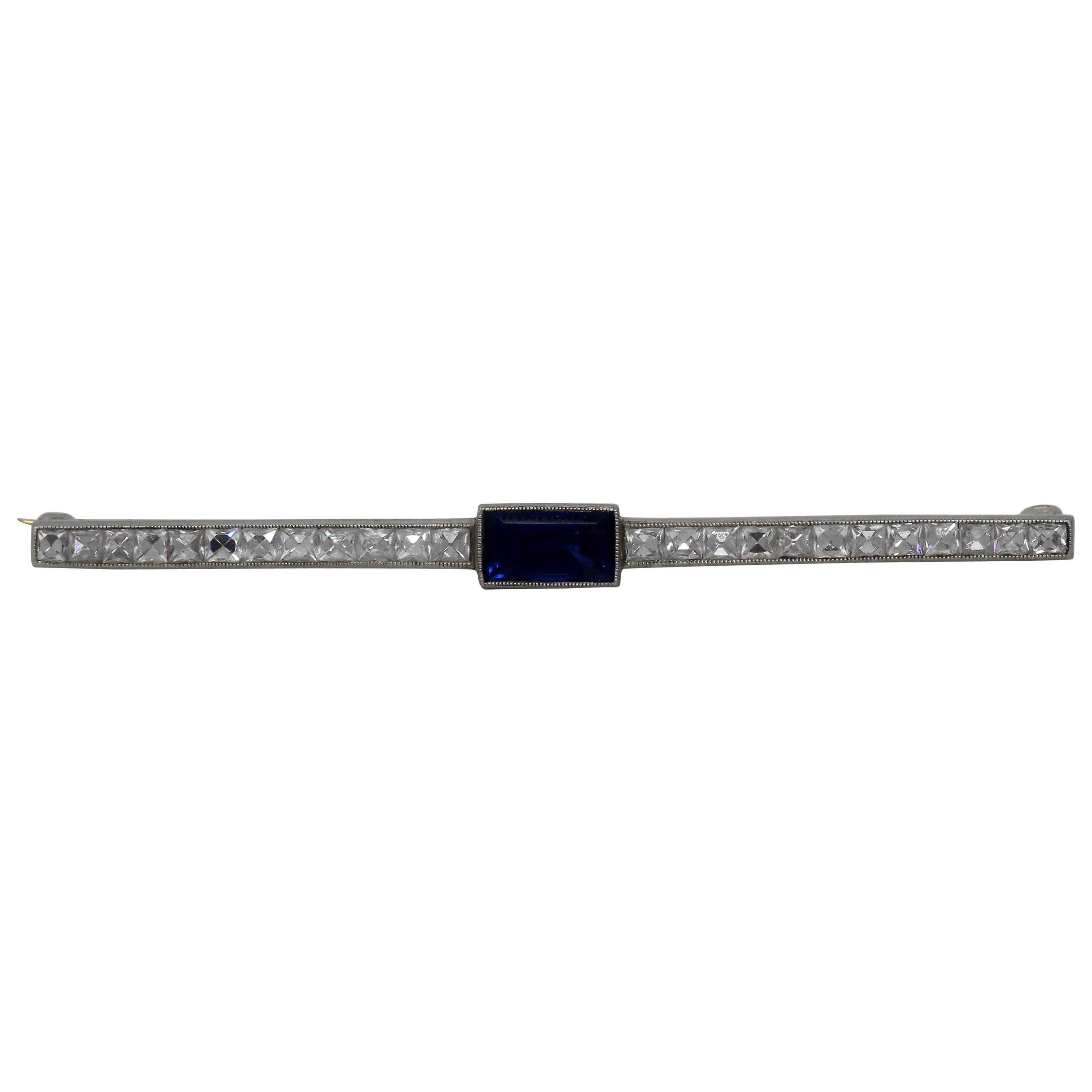 Antique Tiffany & Co. Bar Pin Diamond Sapphire Platinum For Sale