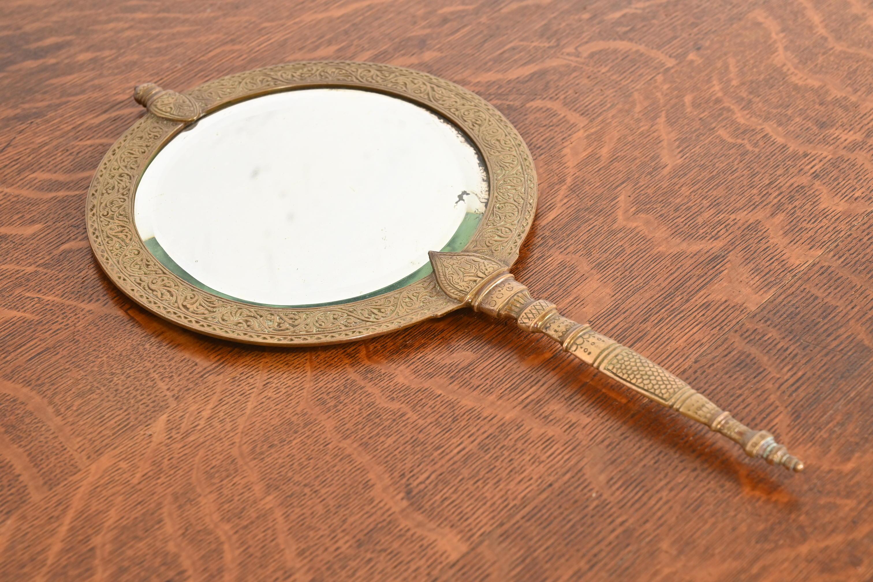 Antique Tiffany & Co. Bronze Doré Alhambra Vanity Hand Mirror, Circa 1910 For Sale 1