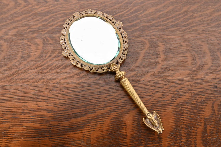 Antique Tiffany and Co. Bronze Doré Medusa Vanity Hand Mirror