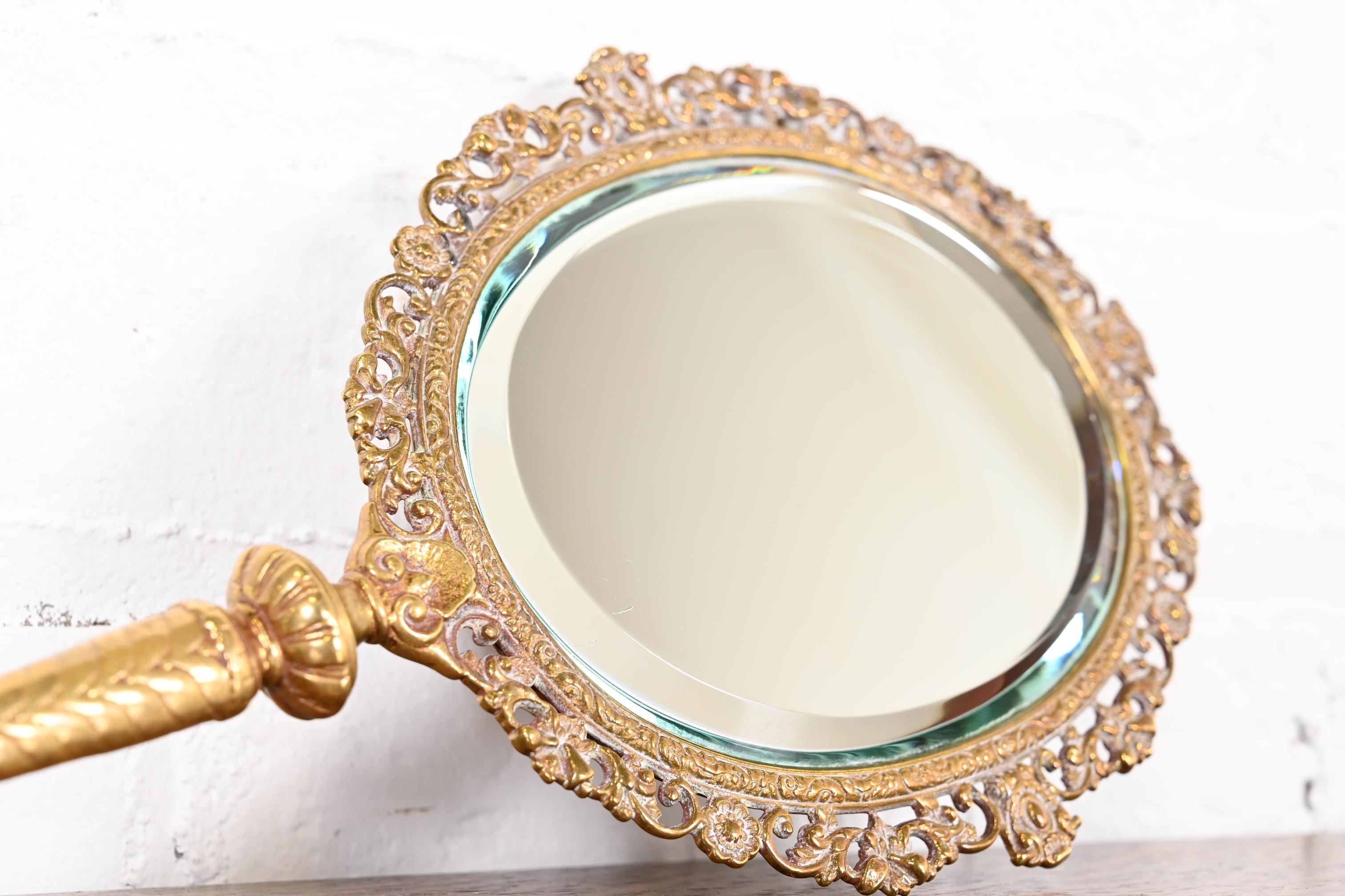 20th Century Antique Tiffany & Co. Bronze Doré Medusa Vanity Hand Mirror, Circa 1910 For Sale