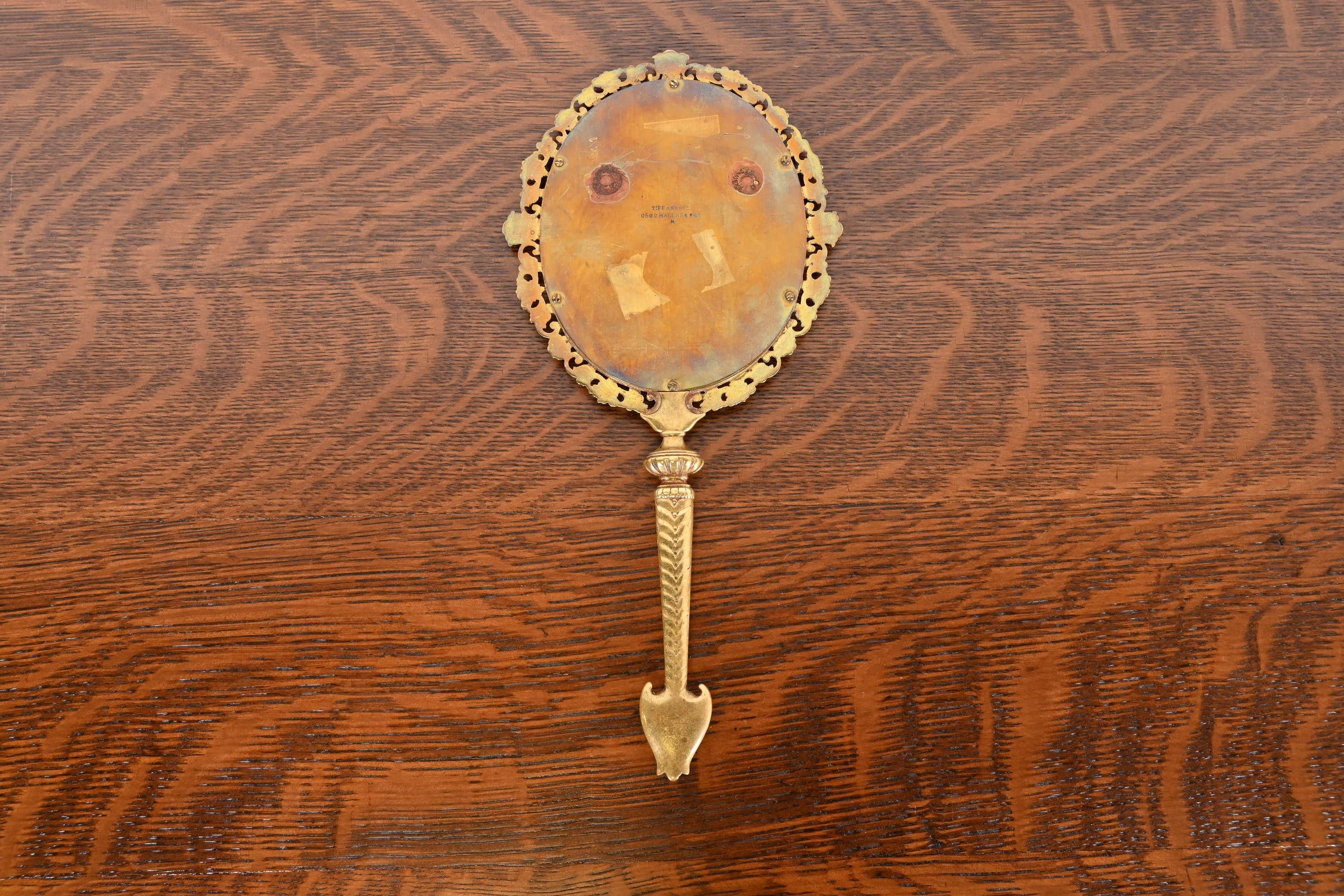 Antique Tiffany & Co. Bronze Doré Medusa Vanity Hand Mirror, Circa 1910 For Sale 2