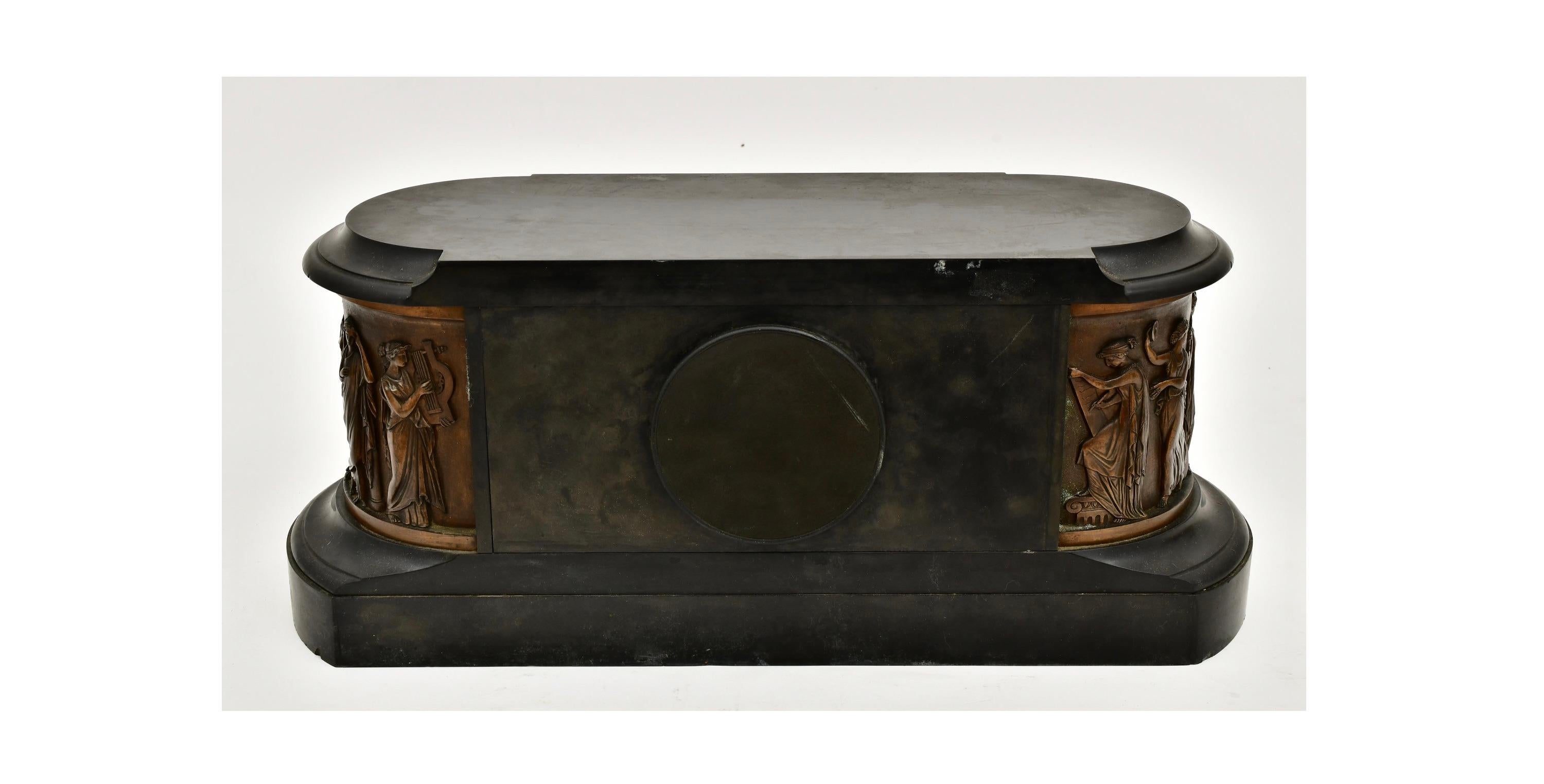 Gilt Antique Tiffany & Co. Bronze-Mounted Slate Mantel Clock For Sale