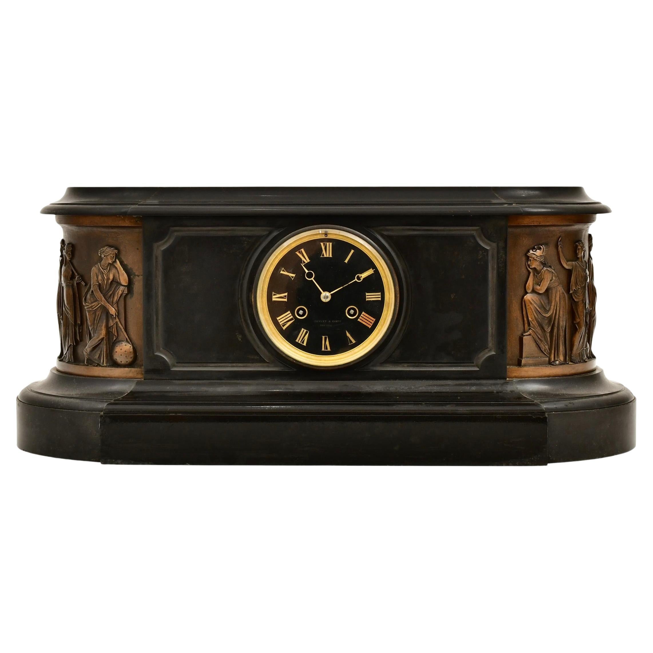 Antique Tiffany & Co. Bronze-Mounted Slate Mantel Clock For Sale