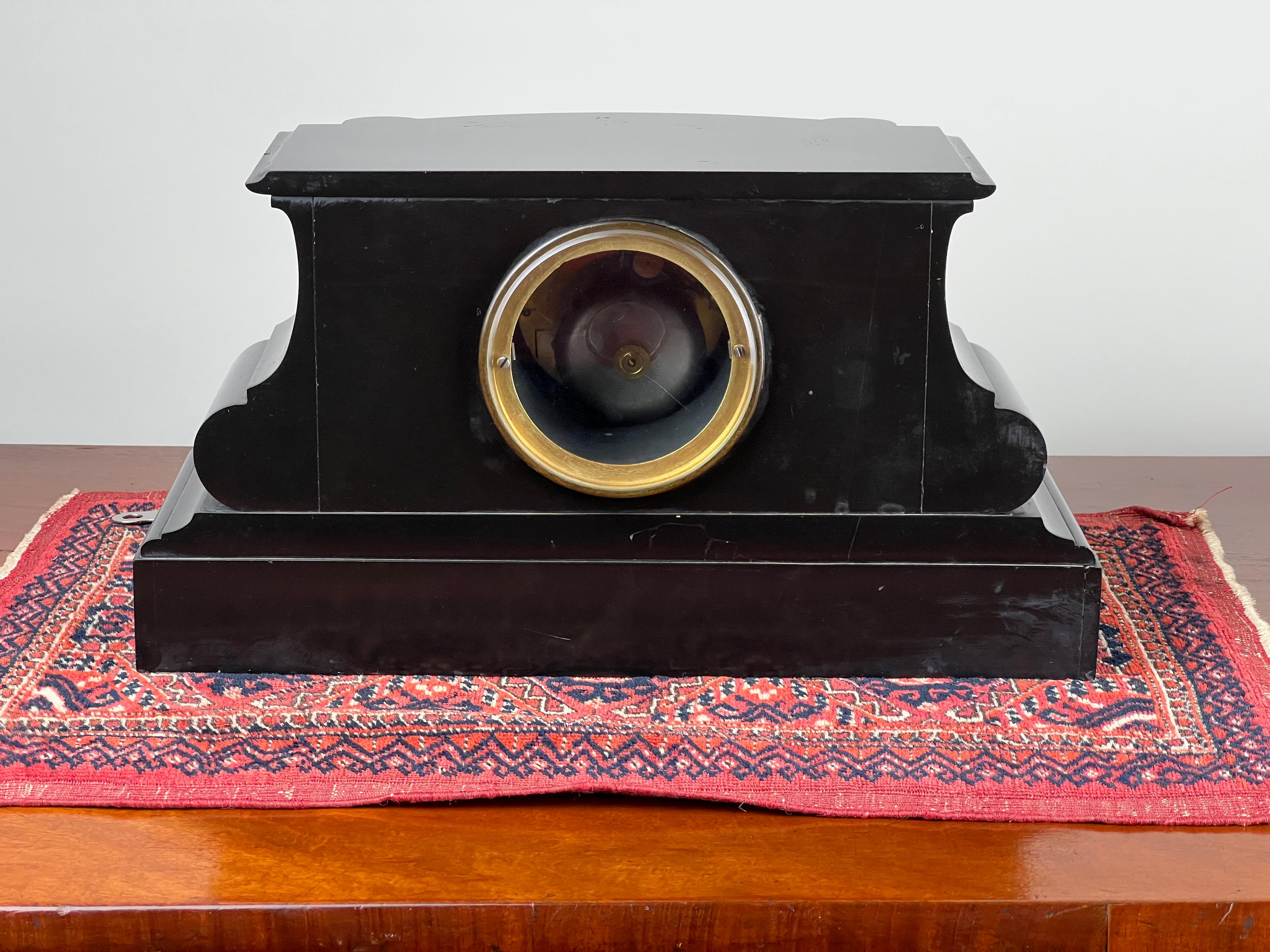 Antique Tiffany & Co. Carved Slate and Marble Mantle Clock Time and Strike c. Ea For Sale 3