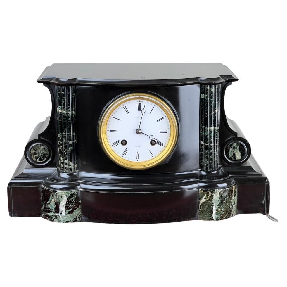 Antique Tiffany & Co. Carved Slate and Marble Mantle Clock Time and Strike c. Ea For Sale