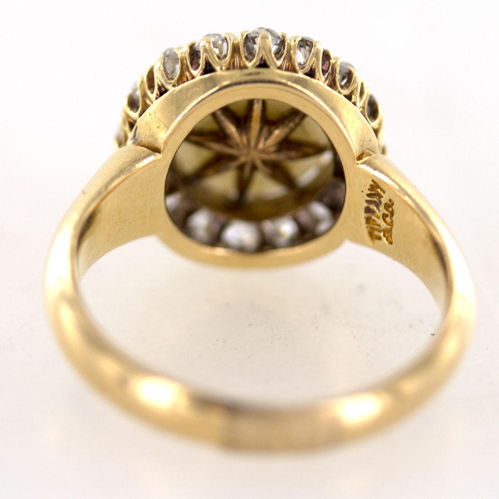 Old Mine Cut Antique Tiffany & Co. Company Diamond Natural Pearl 18 Karat Yellow Gold Ring