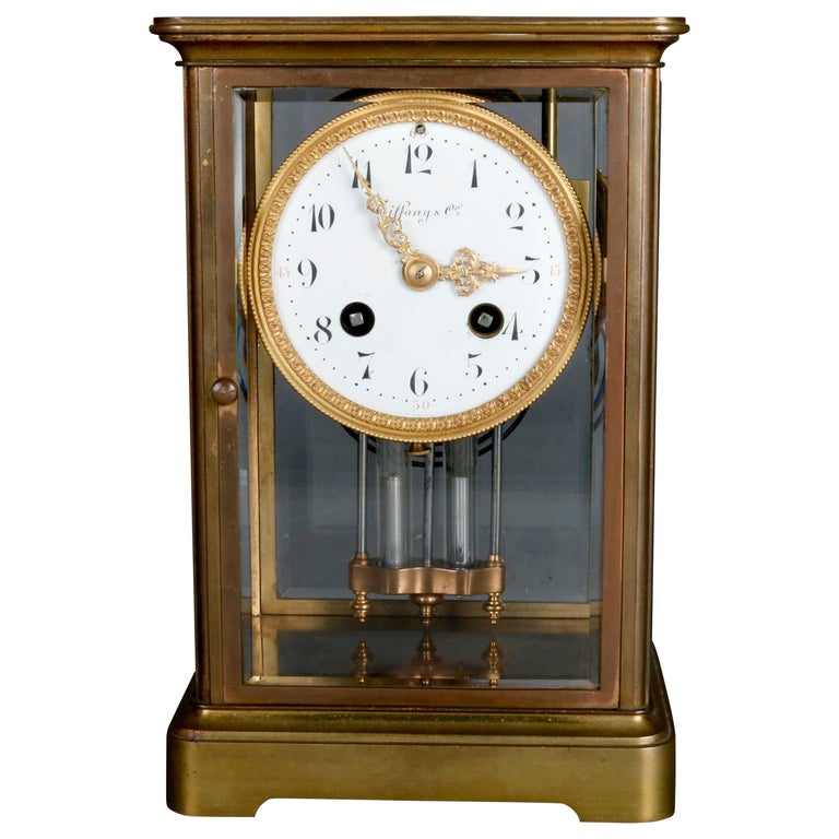 Antique Tiffany and Co. Crystal and Brass Regulator Mantel Clock, circa
