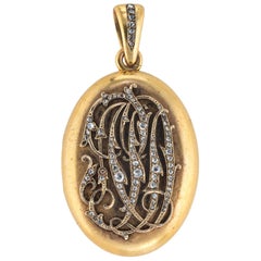 Antique Tiffany & Co. Diamond Locket 18 Karat Gold Large Victorian Pendant Script