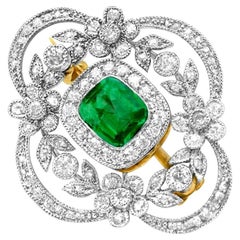 Antique Tiffany & Co. Diamond & Natural Colombian Emerald Brooch
