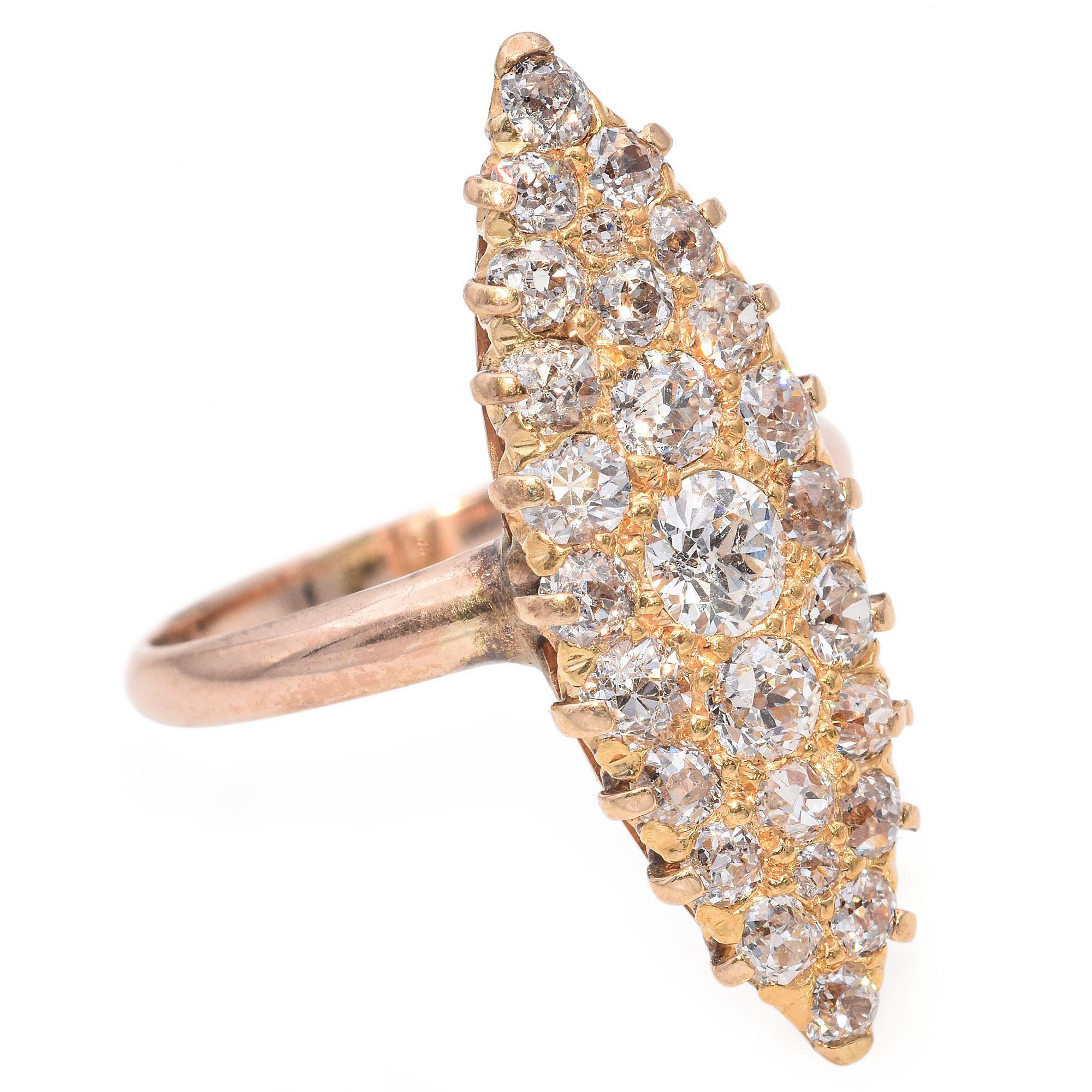Antique Tiffany & Co Diamond Navette Ring In Good Condition For Sale In New York, NY