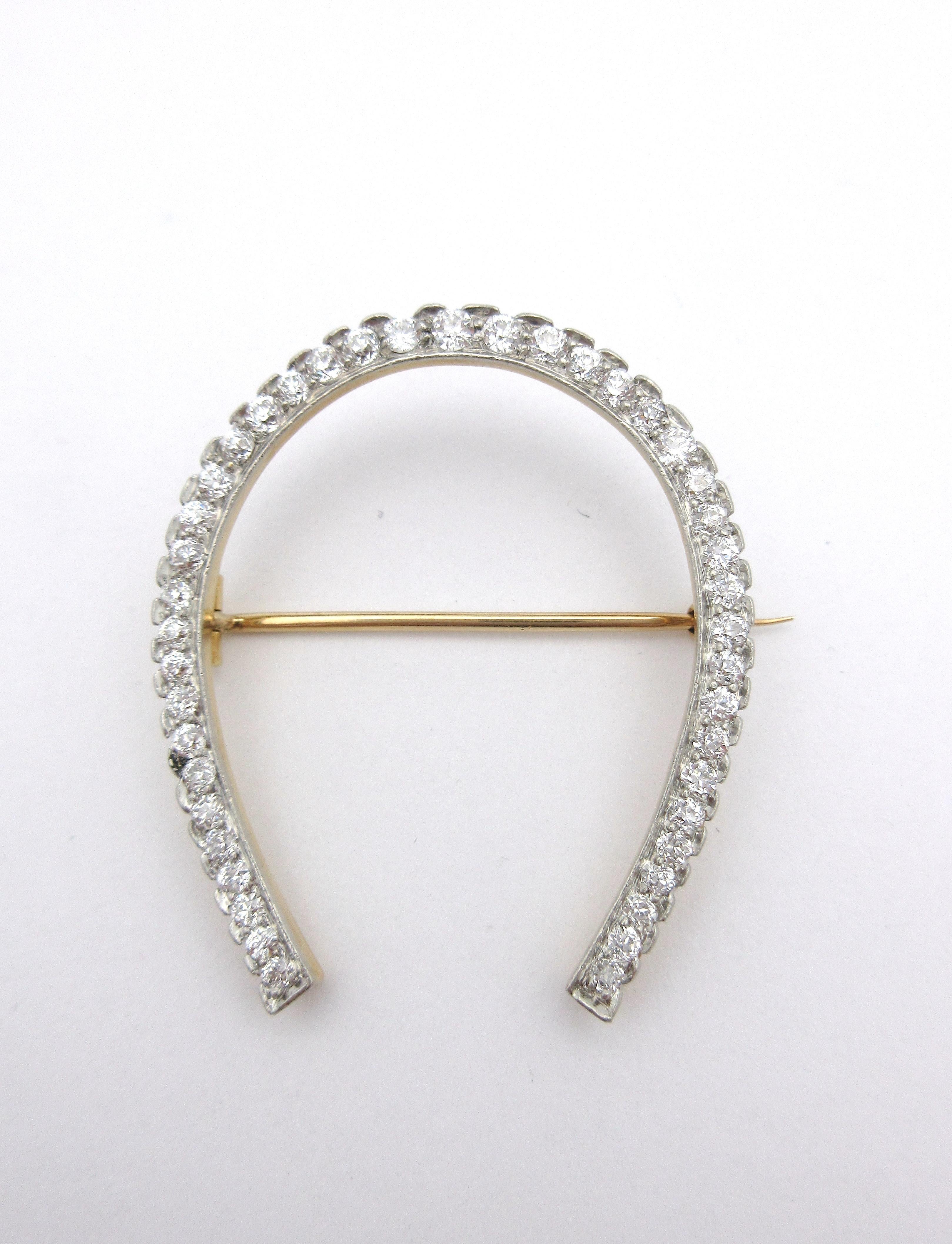 Edwardian Antique Tiffany & Co. European Cut Diamond Horseshoe Brooch