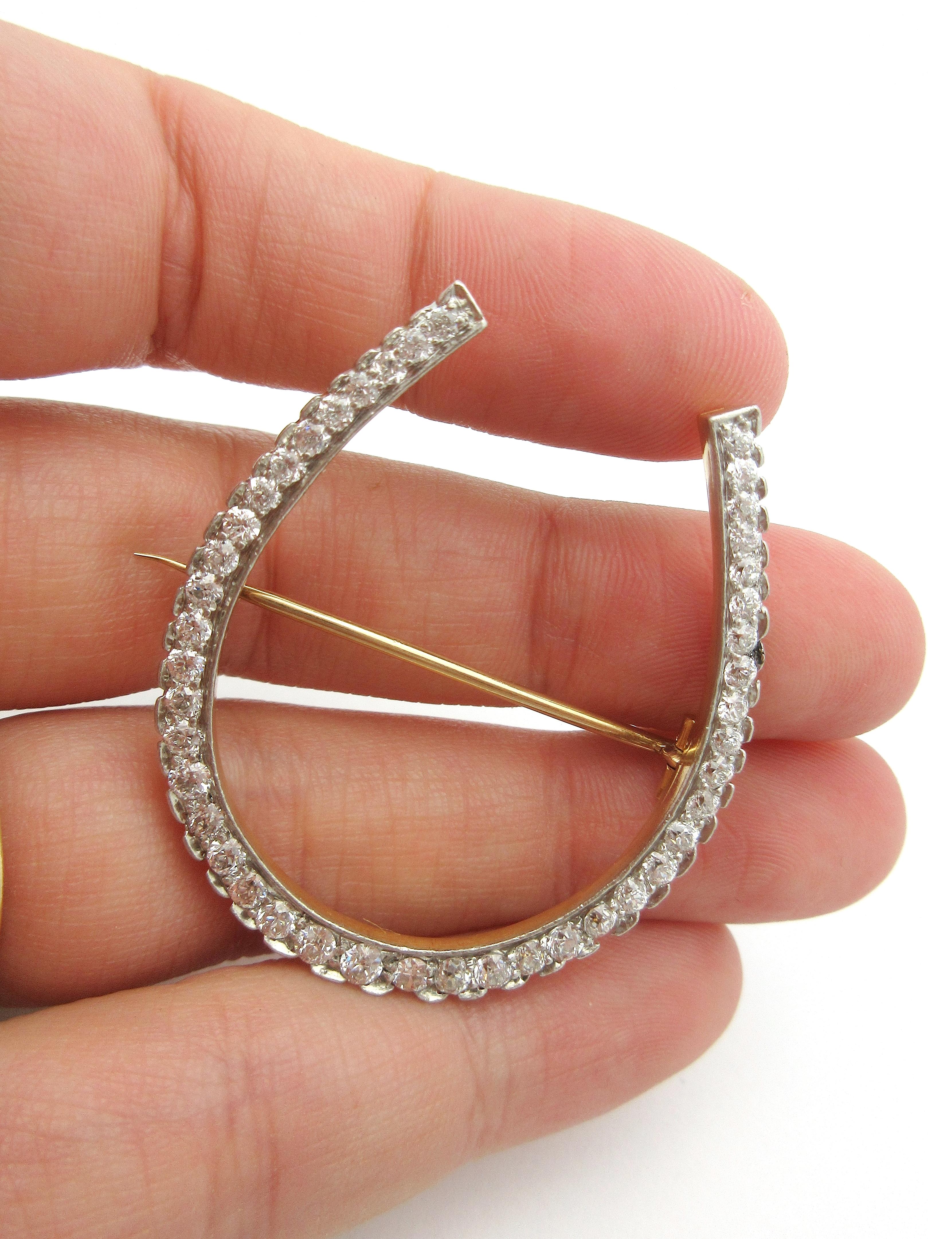 Old European Cut Antique Tiffany & Co. European Cut Diamond Horseshoe Brooch
