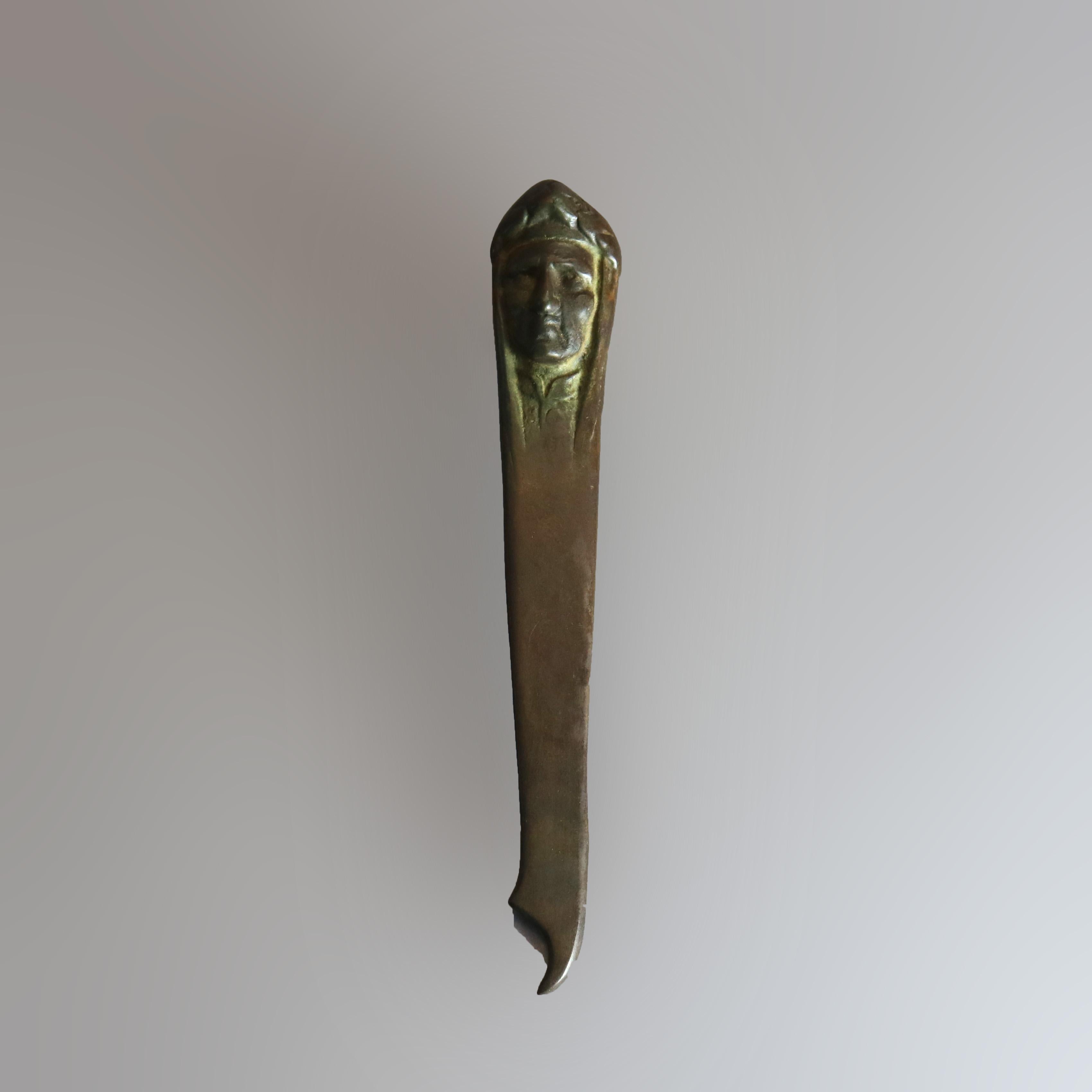 20th Century Figural Dante Alighieri Cast Bronze Letter Opener After Tiffany & Co., 20th C