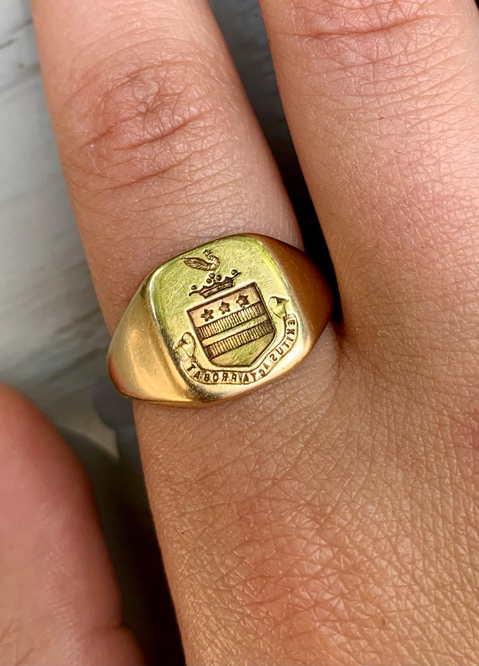 Antique Tiffany & Co. George Washington Crest Bague sigillaire en or 14 carats avec intaille en vente 6