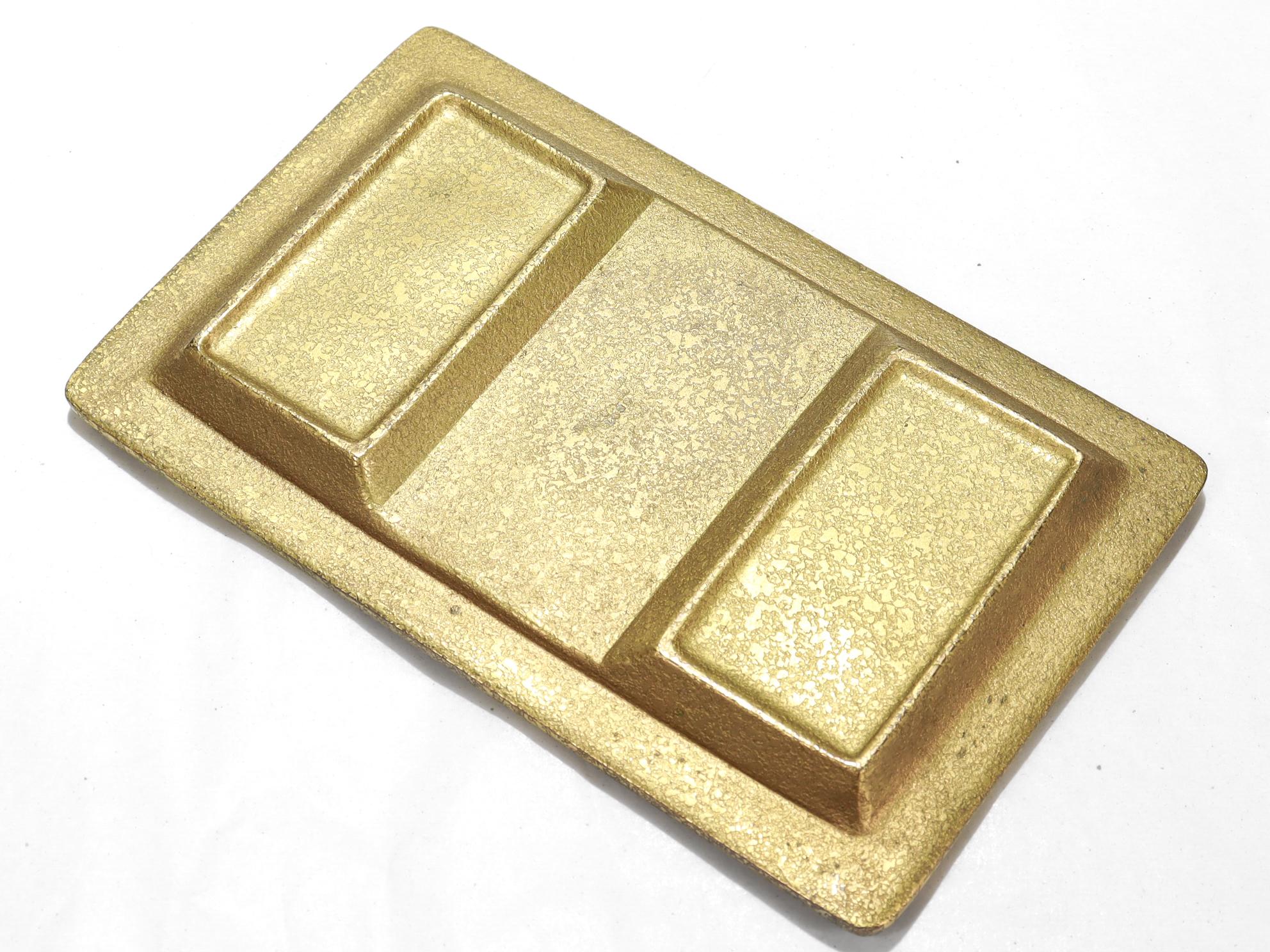 American Antique Tiffany & Co. Gilt Bronze & Glass Cabochon 'Ninth Century' Double Dish