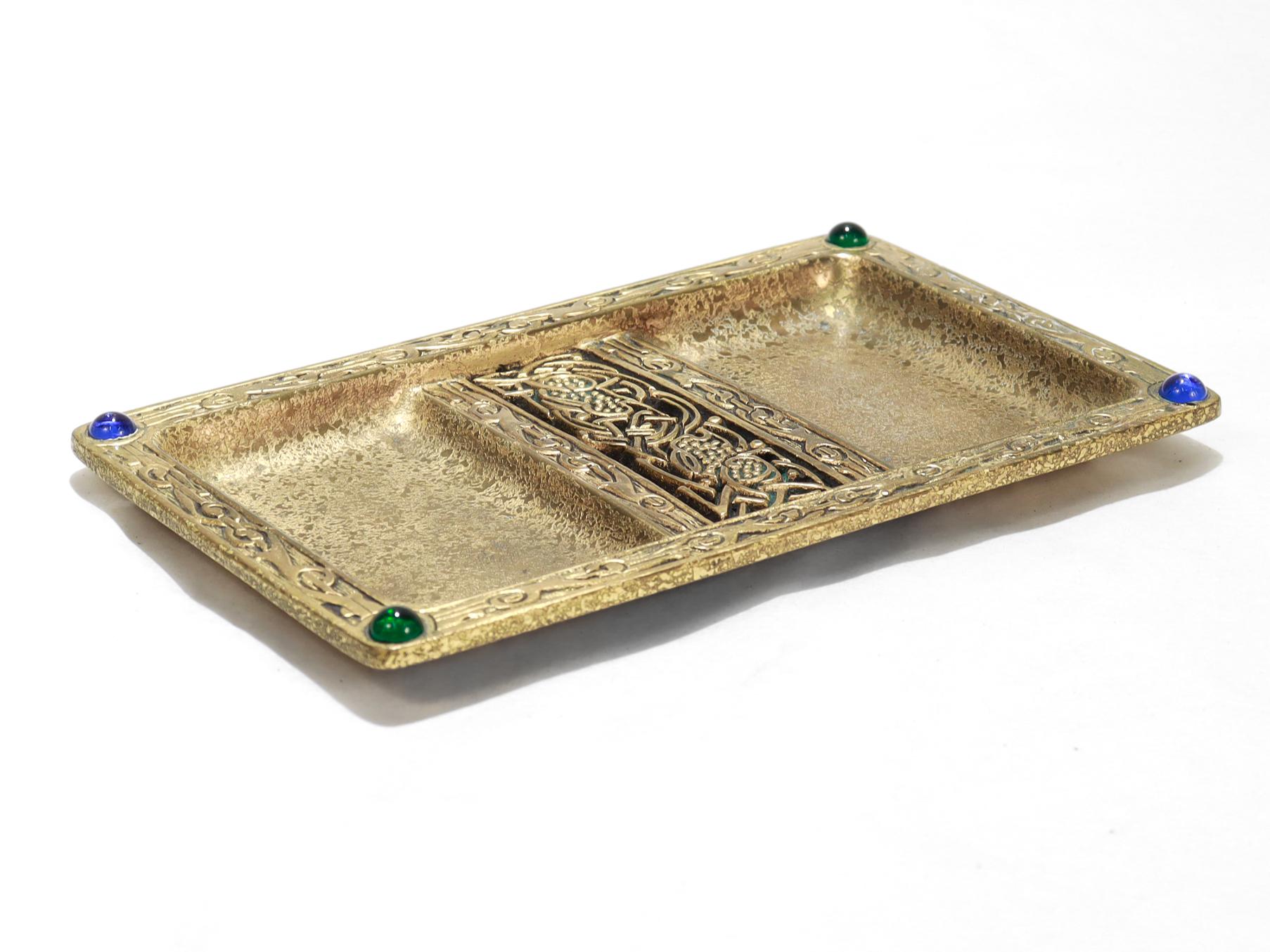 Antique Tiffany & Co. Gilt Bronze & Glass Cabochon 'Ninth Century' Double Dish 1