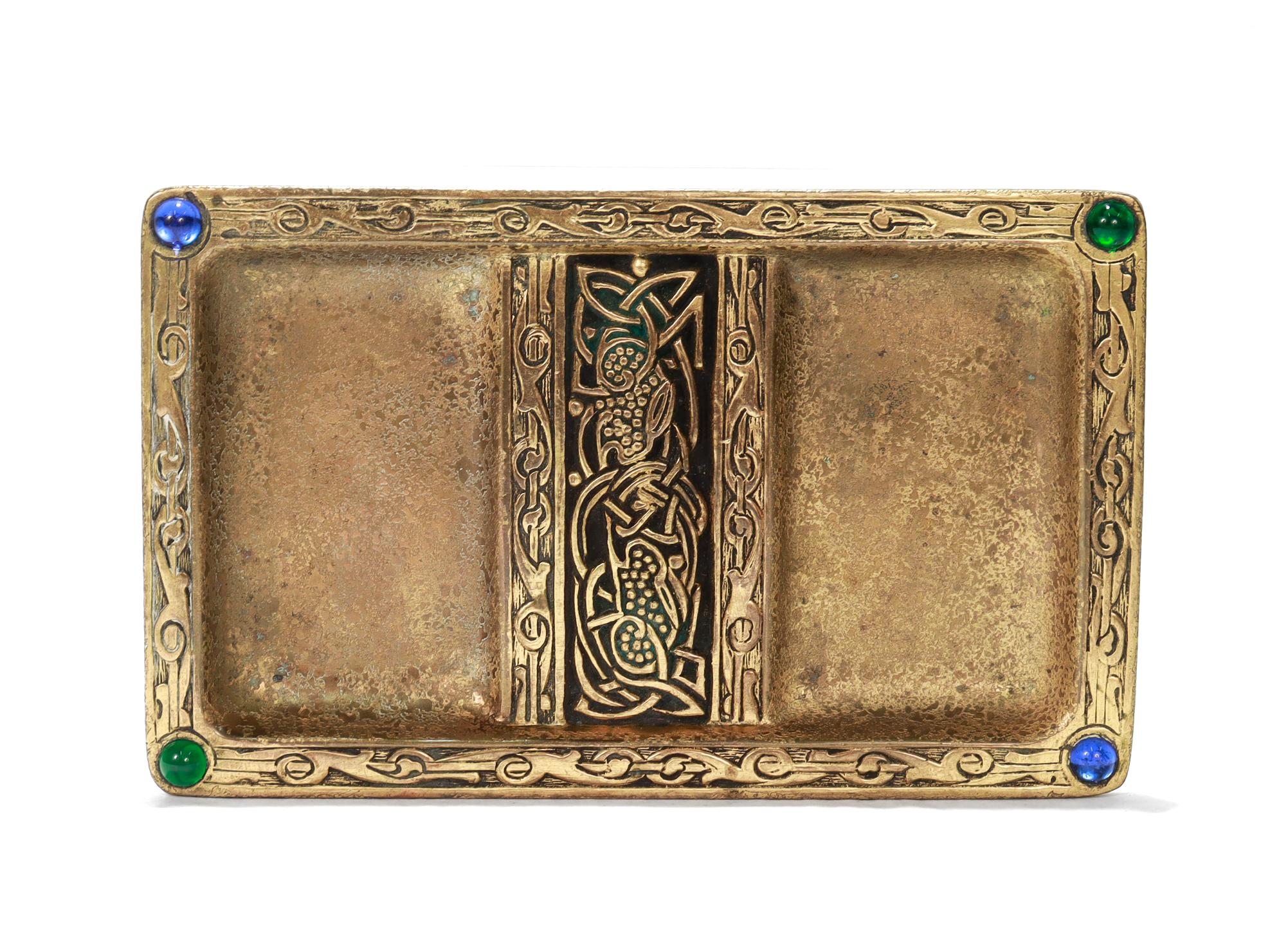 Antique Tiffany & Co. Gilt Bronze & Glass Cabochon 'Ninth Century' Double Dish 2