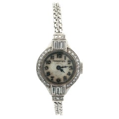 Antique Tiffany & Co. Hamilton Platinum Baguette & Round Diamond Watch Bracelet