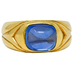 Antique Tiffany & Co. Kashmir Sapphire Cabochon 18 Karat Gold Unisex Band Ring
