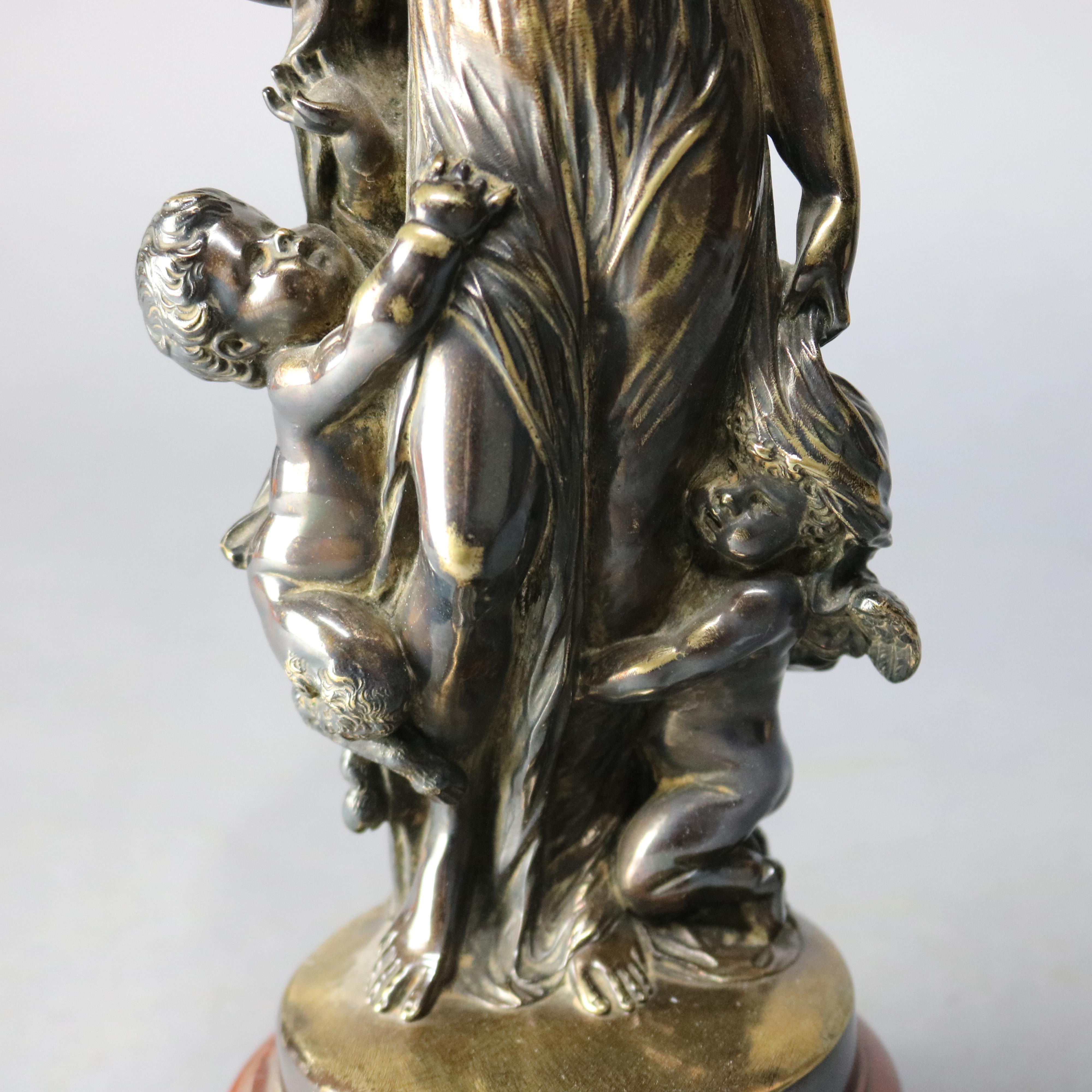 French Antique Tiffany & Co. Leon Bertaux Bronze Sculpture of Mother and Children