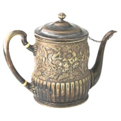 Antique Tiffany & Co Makers Silver Soldered Tea Pot Floral Repousse, 8358