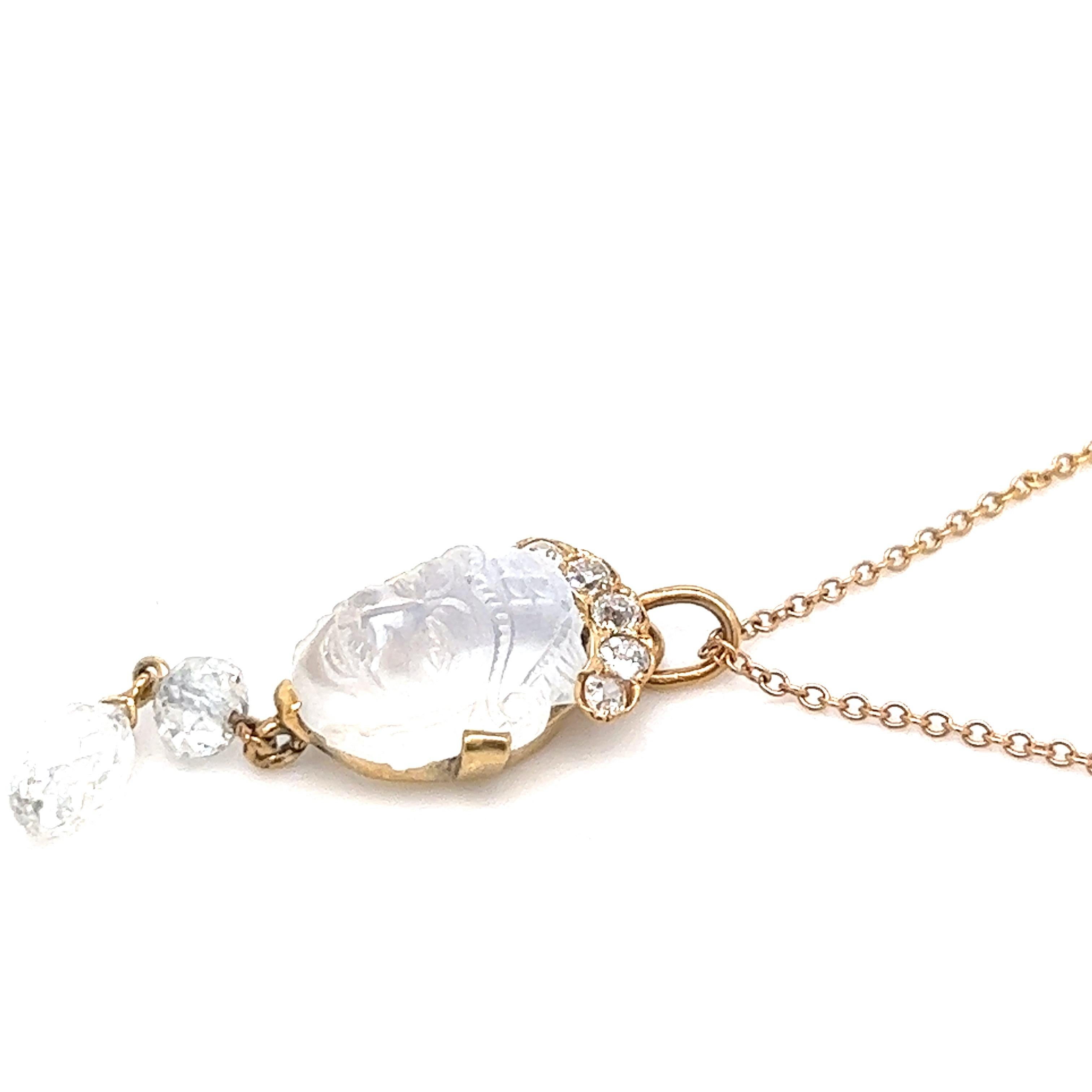 Briolette Cut Antique Tiffany & Co. Moonstone Diamond Pendant Drop Necklace For Sale