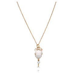 Antique Tiffany & Co. Moonstone Diamond Pendant Drop Necklace