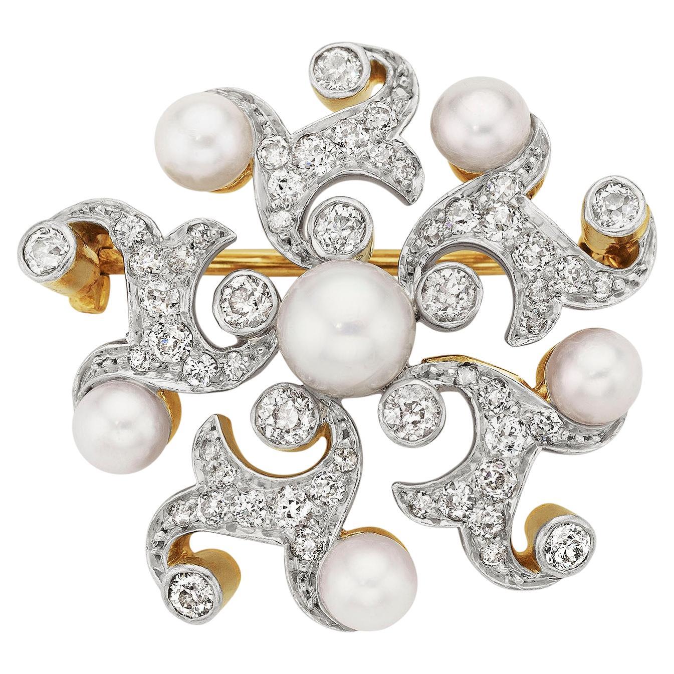 Antique Tiffany & Co. Natural Pearl and Diamond Brooch