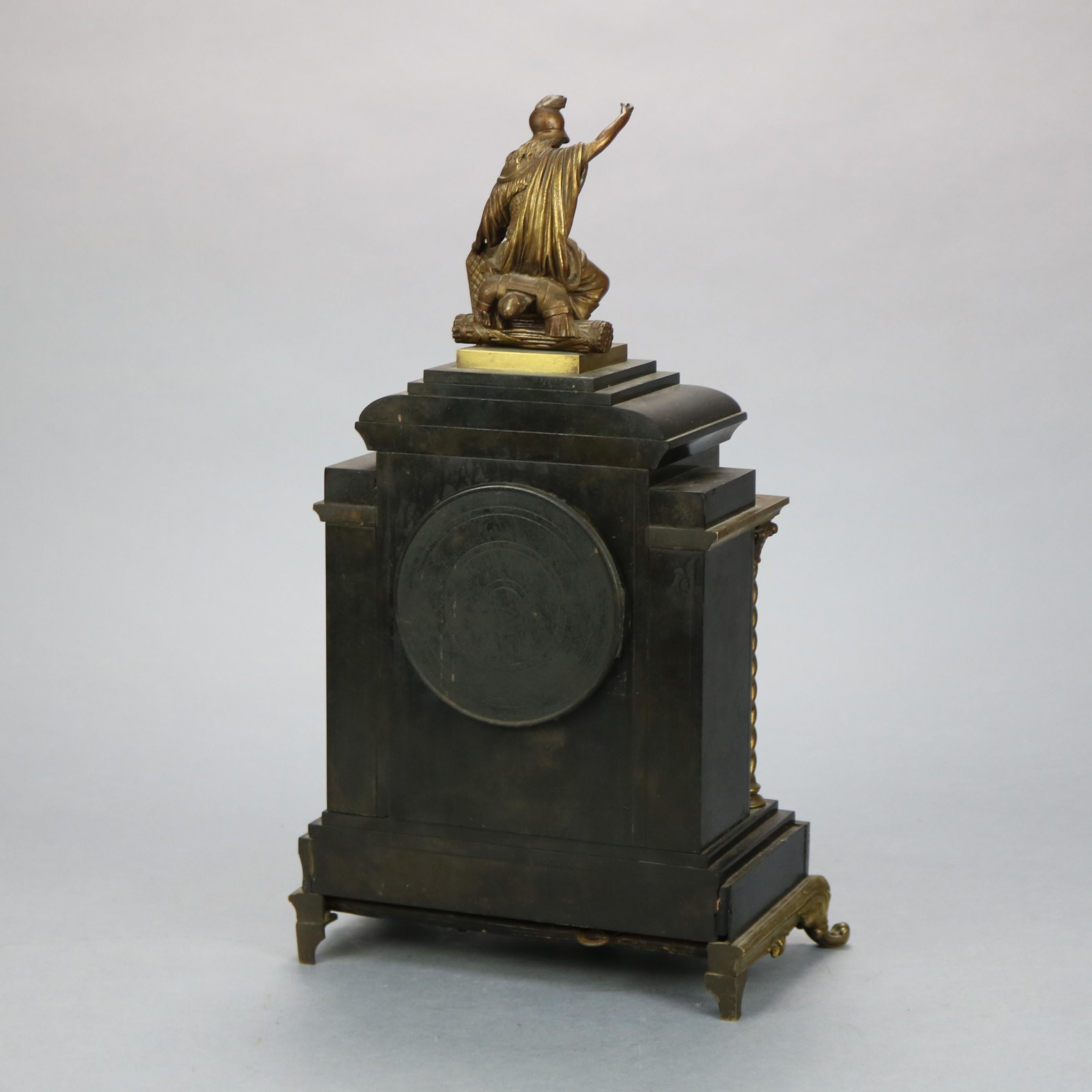 Antique Tiffany & Co. Neoclassical Bronze & Slate Mantel Clock, Circa 1880 2