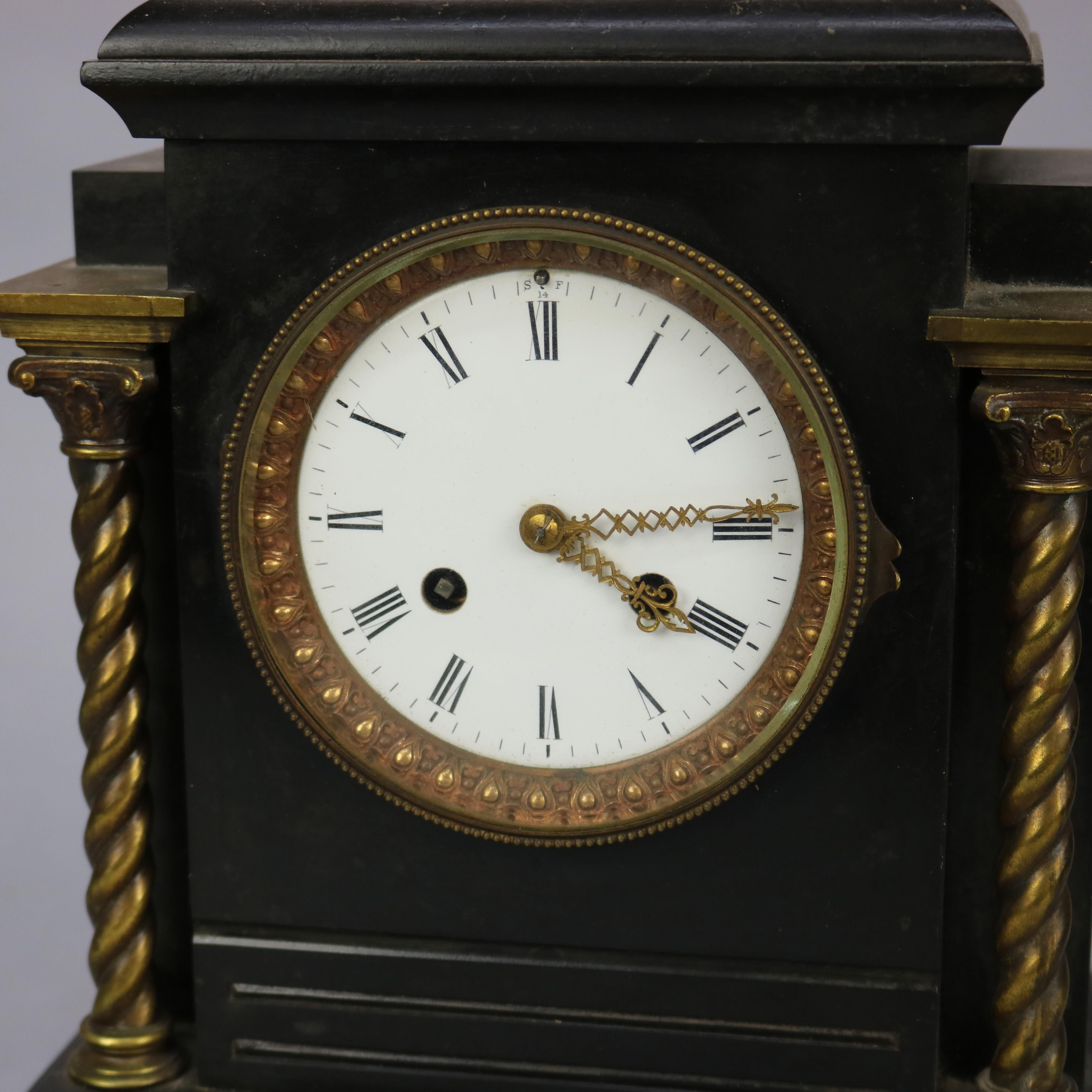 Antique Tiffany & Co. Neoclassical Bronze & Slate Mantel Clock, Circa 1880 In Good Condition In Big Flats, NY