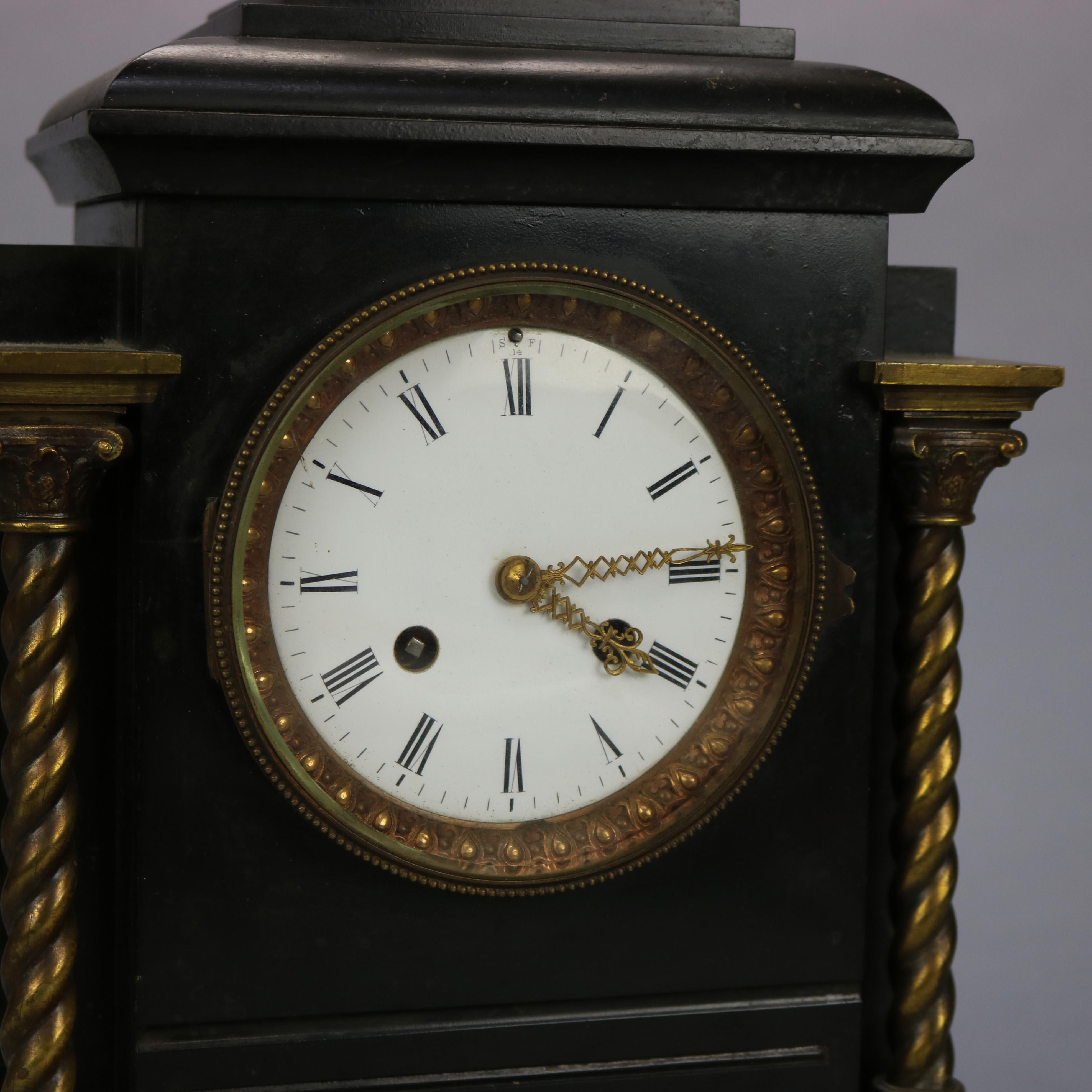 19th Century Antique Tiffany & Co. Neoclassical Bronze & Slate Mantel Clock, Circa 1880