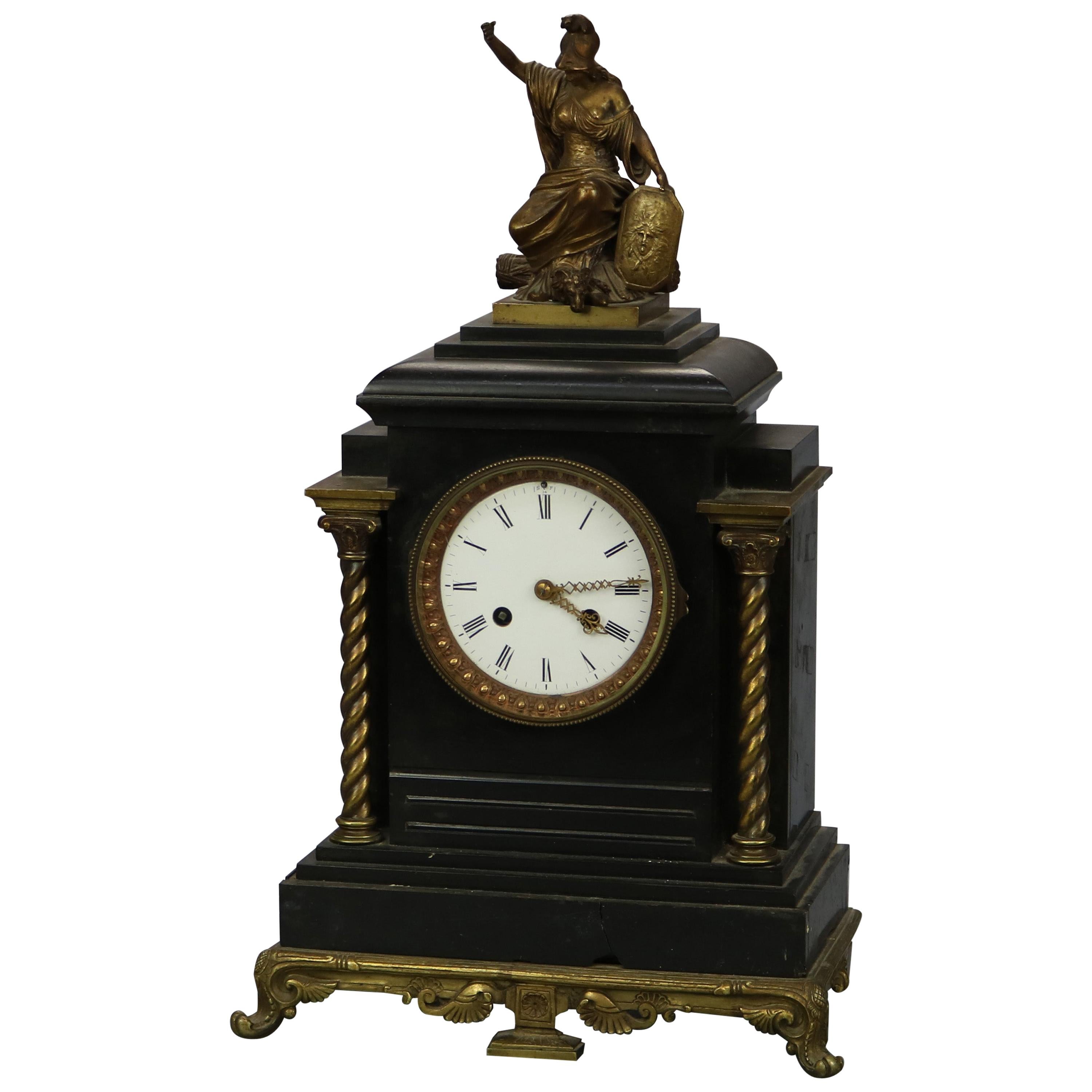 Antique Tiffany & Co. Neoclassical Bronze & Slate Mantel Clock, Circa 1880