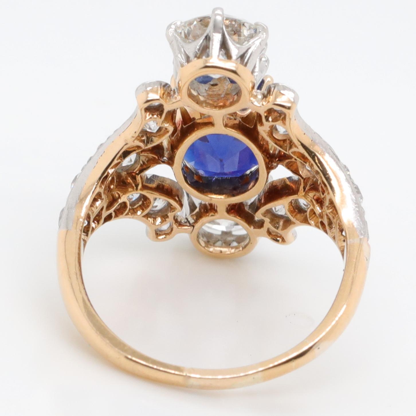 Women's Antique Tiffany & Co. 4.33 Carat Kashmir Sapphire No Heat Diamond 18K Gold Ring