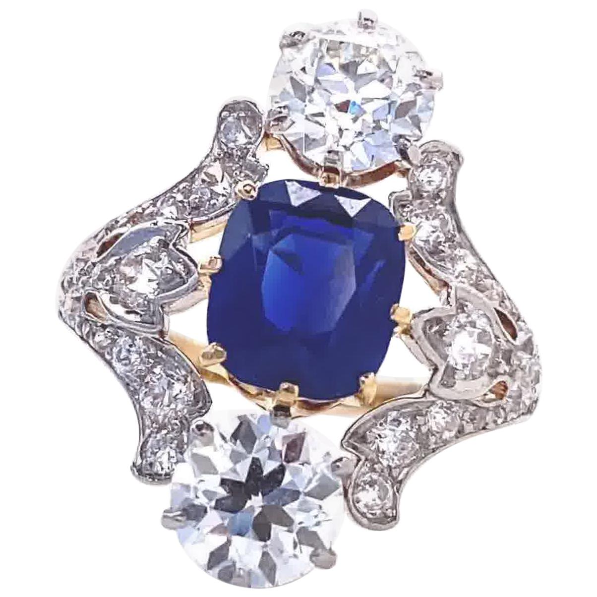 Antique Tiffany & Co. 4.33 Carat Kashmir Sapphire No Heat Diamond 18K Gold Ring