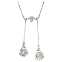 Antique Platinum and 14K Gold 0.59 TCW Diamond Pendant Necklace