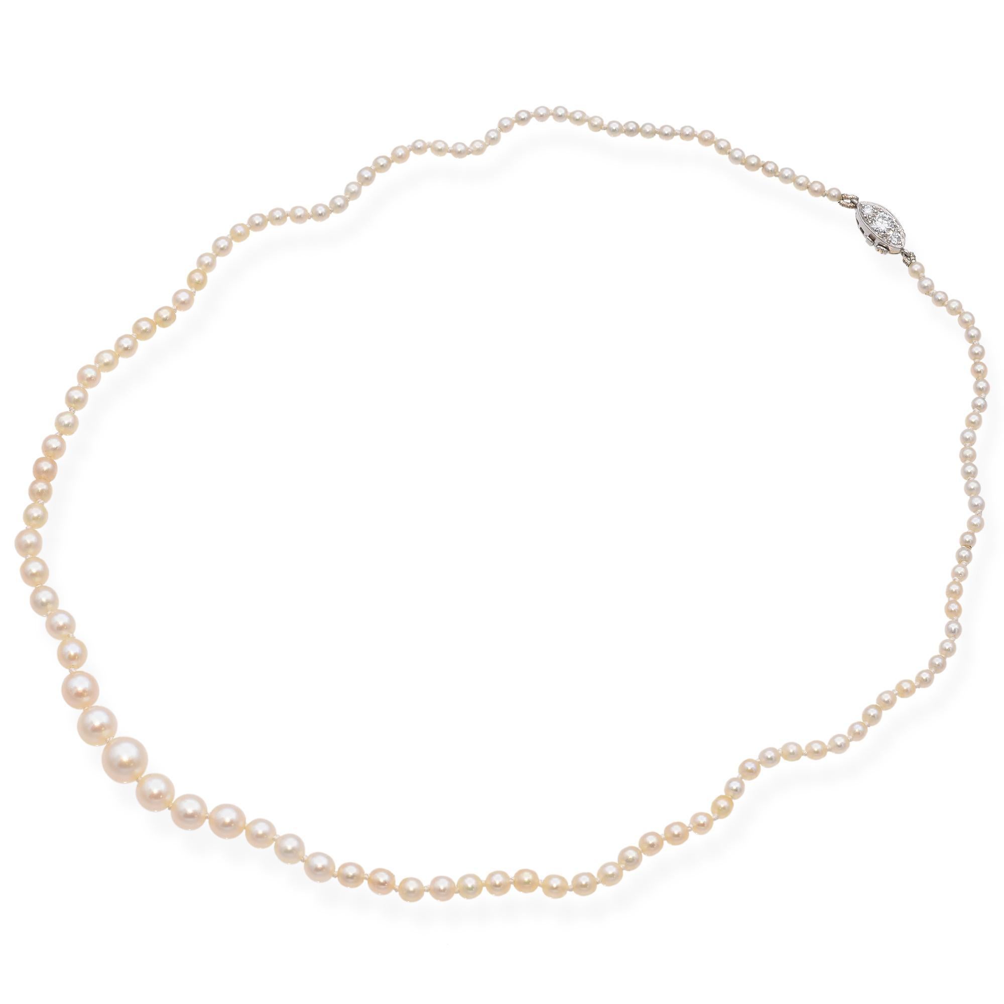 Antigüedades Tiffany & Co. Collar de Diamantes y Perlas Naturales Certificadas GIA en Platino en Excelente estado para la venta en New York, NY