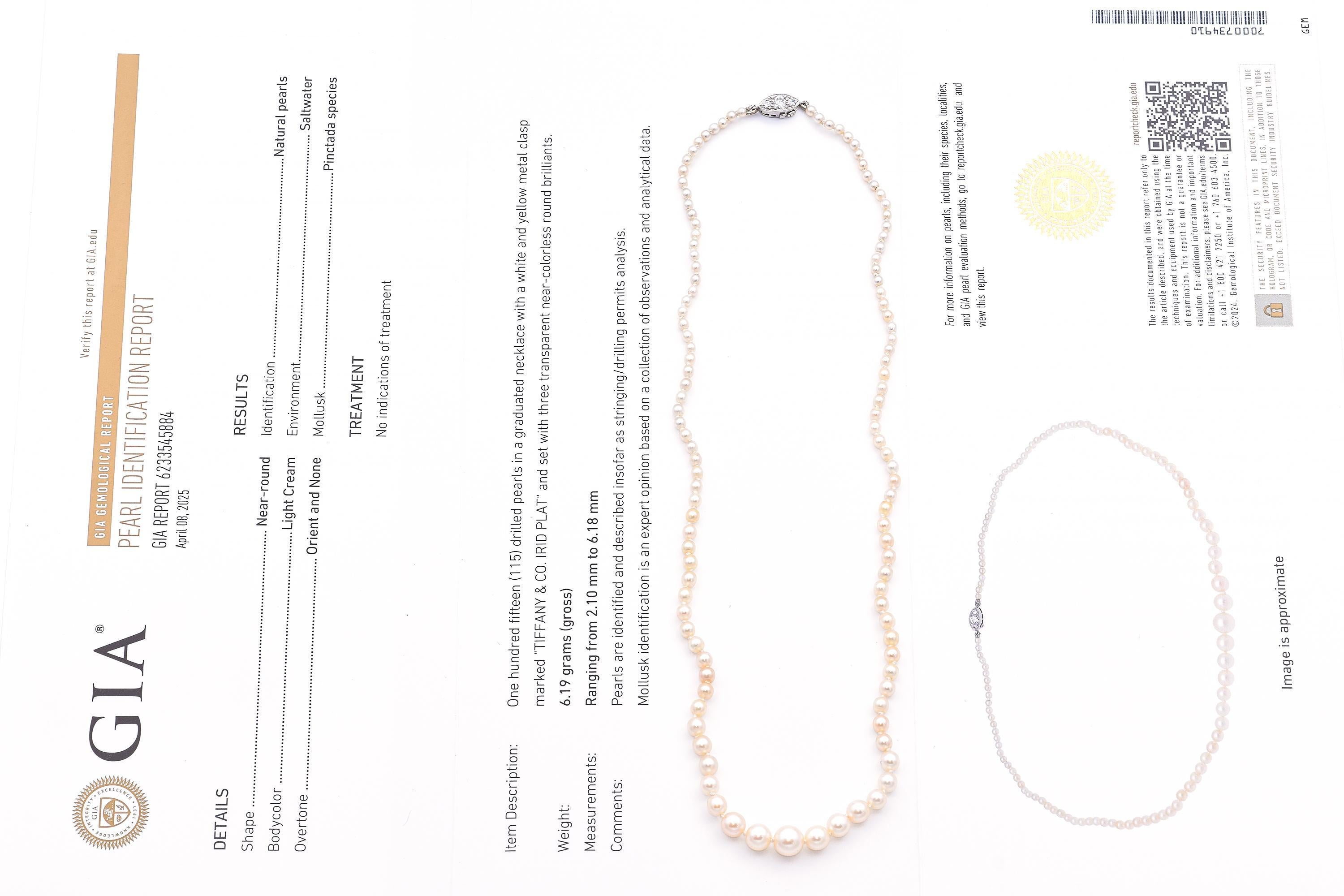 Antigüedades Tiffany & Co. Collar de Diamantes y Perlas Naturales Certificadas GIA en Platino en venta 1