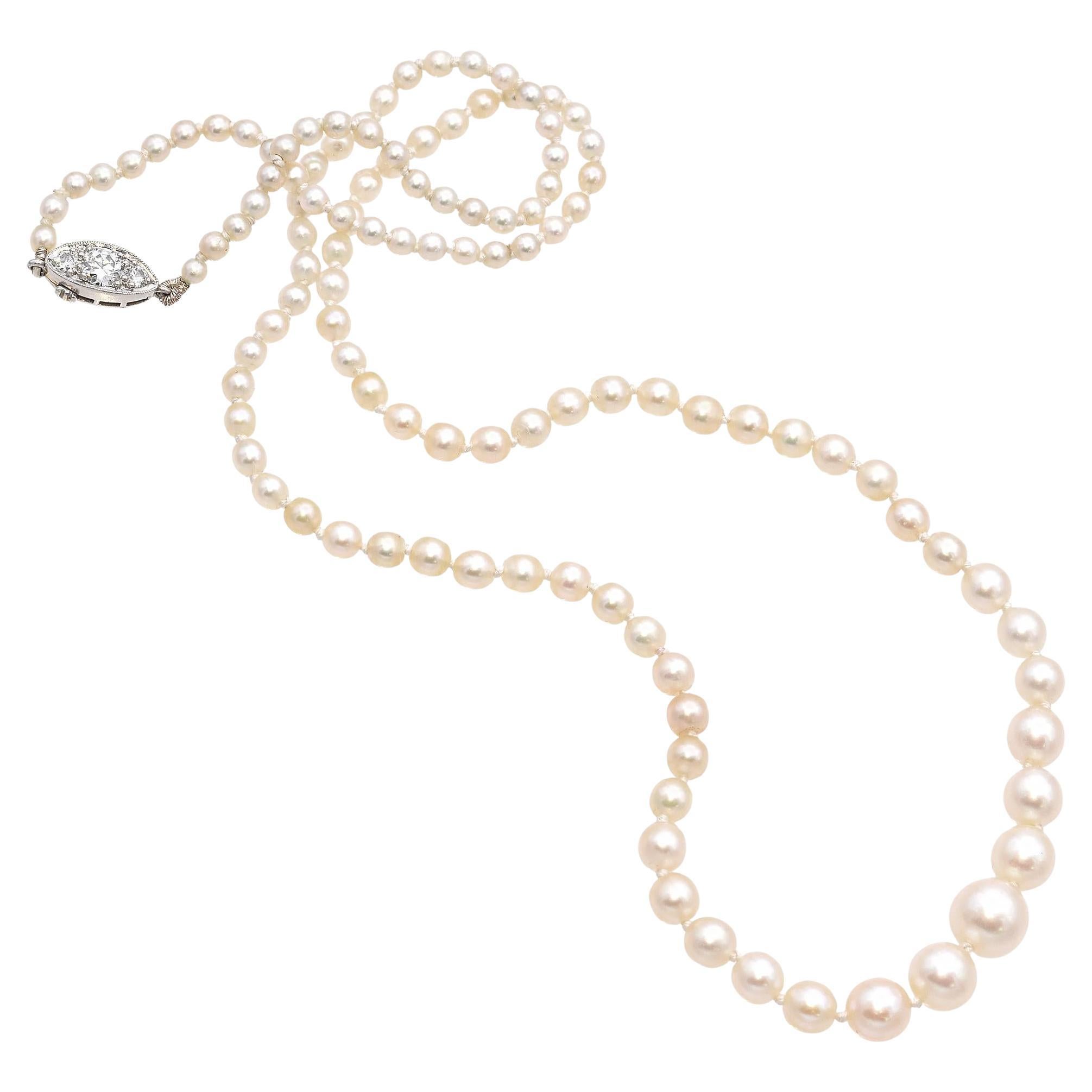 Antique Tiffany & Co. Platinum GIA Certified Natural Pearl and Diamond Necklace