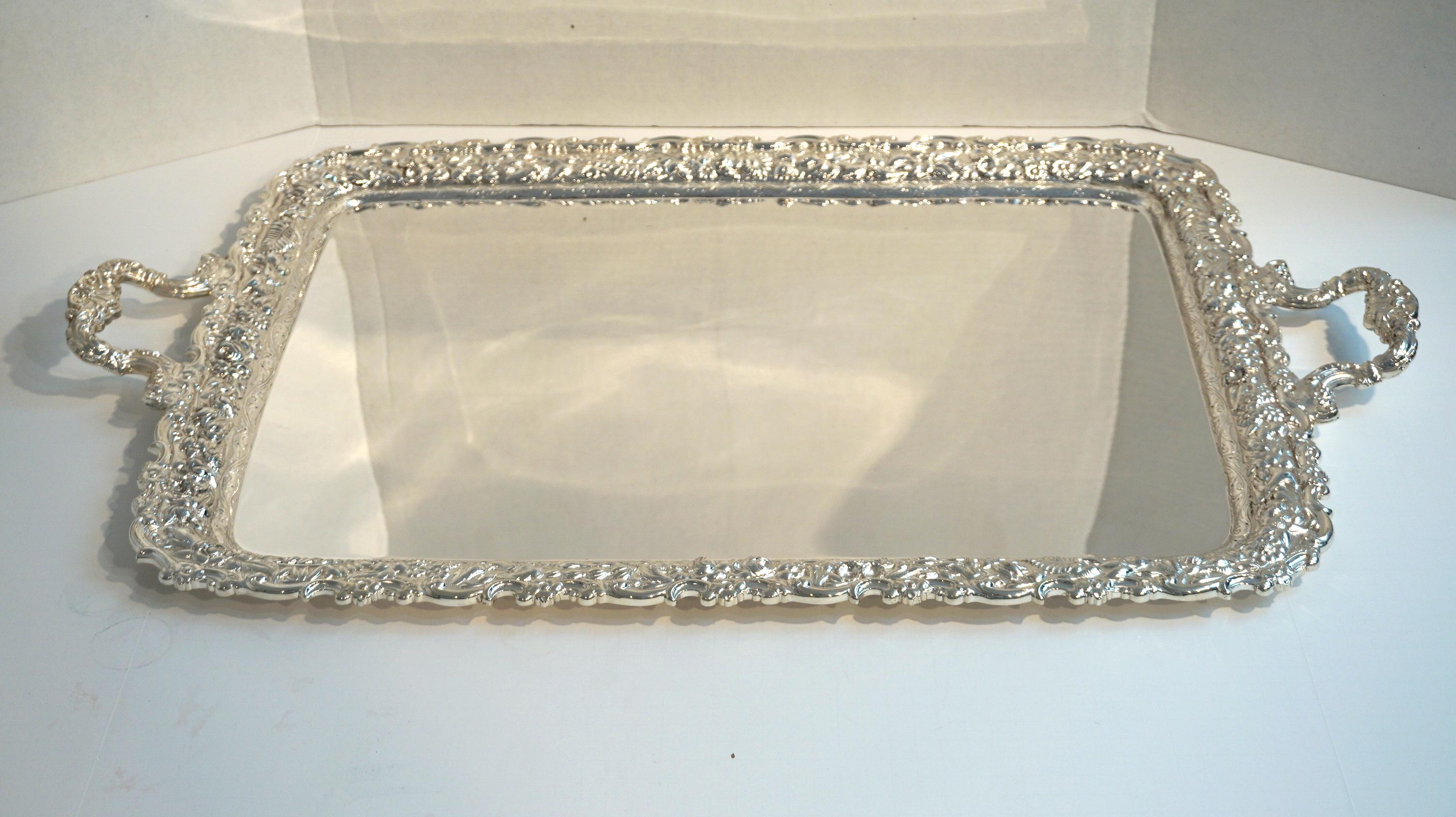 High Victorian Antique Tiffany & Co. Silver Soldered Repouse Tray