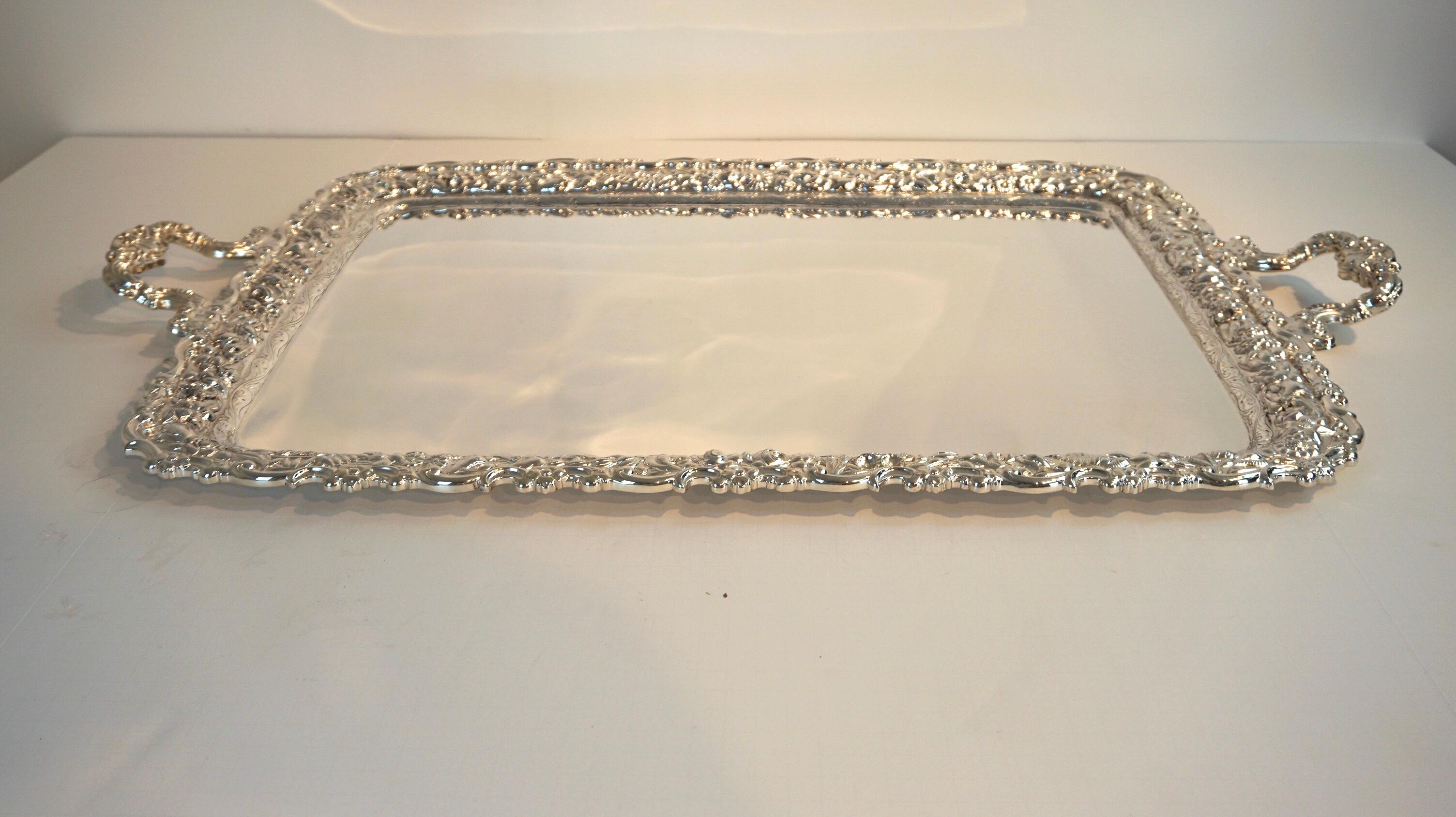 American Antique Tiffany & Co. Silver Soldered Repouse Tray