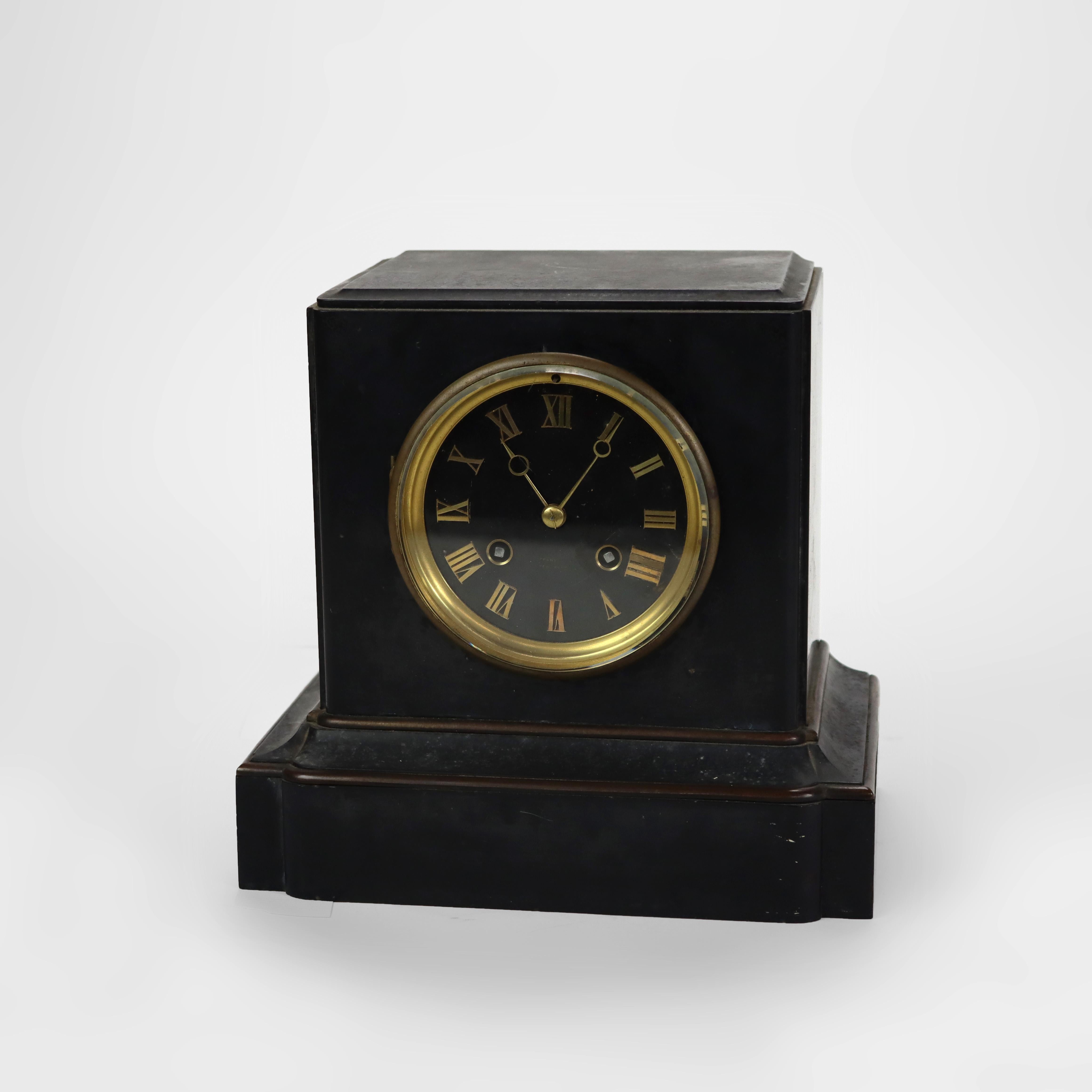 Antique Tiffany & Co. Slate Mantle Clock Signed 19thC.    
8 1/4