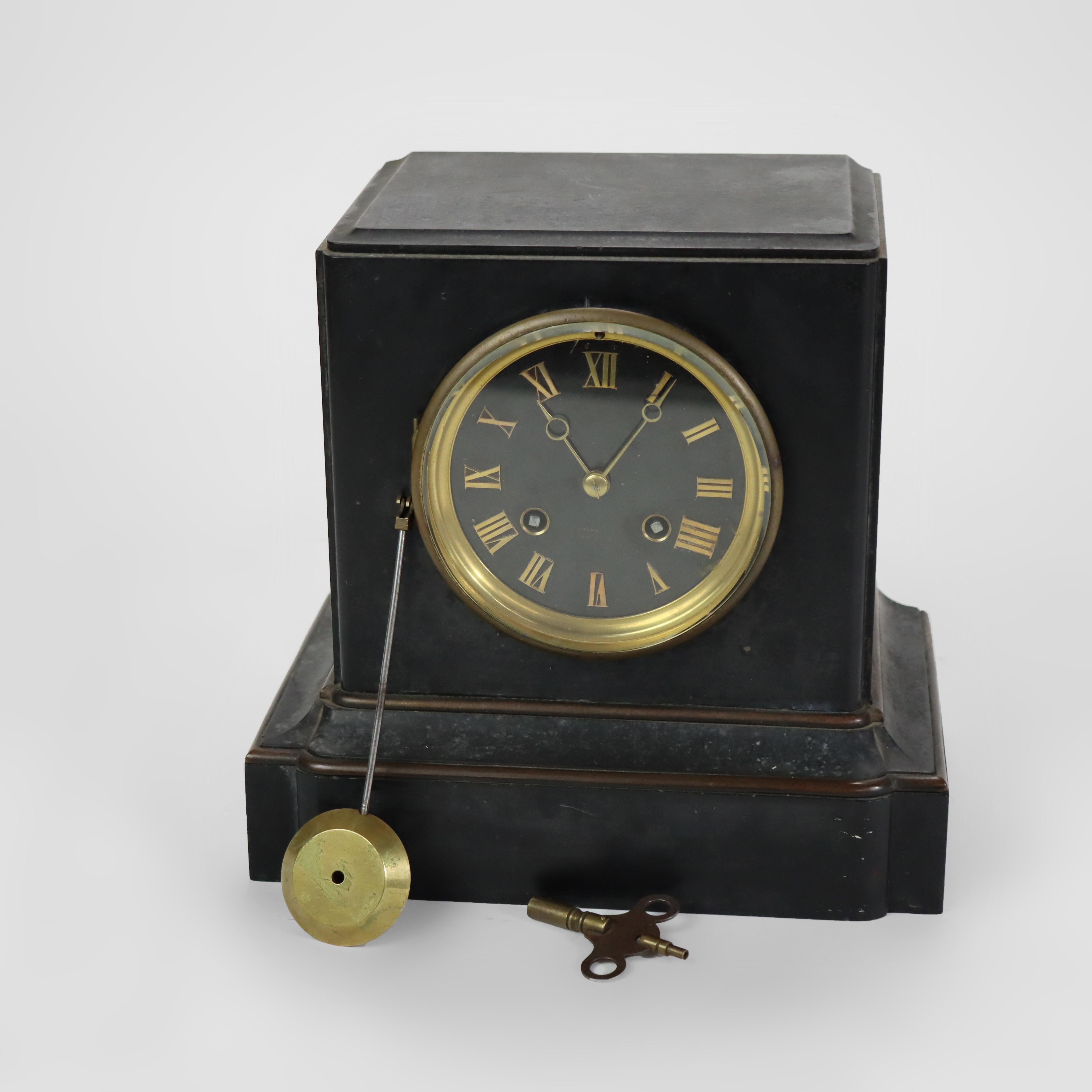Antique Tiffany & Co. Slate Mantle Clock Signed 19thC In Good Condition For Sale In Big Flats, NY