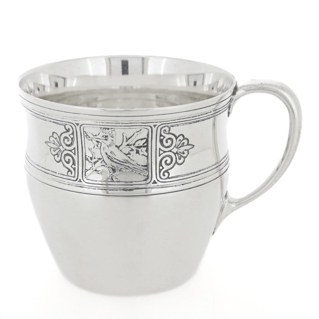 Women's or Men's Antique Tiffany & Co. Sterling Silver Child's Mug with a Squirrel & Bird For Sale