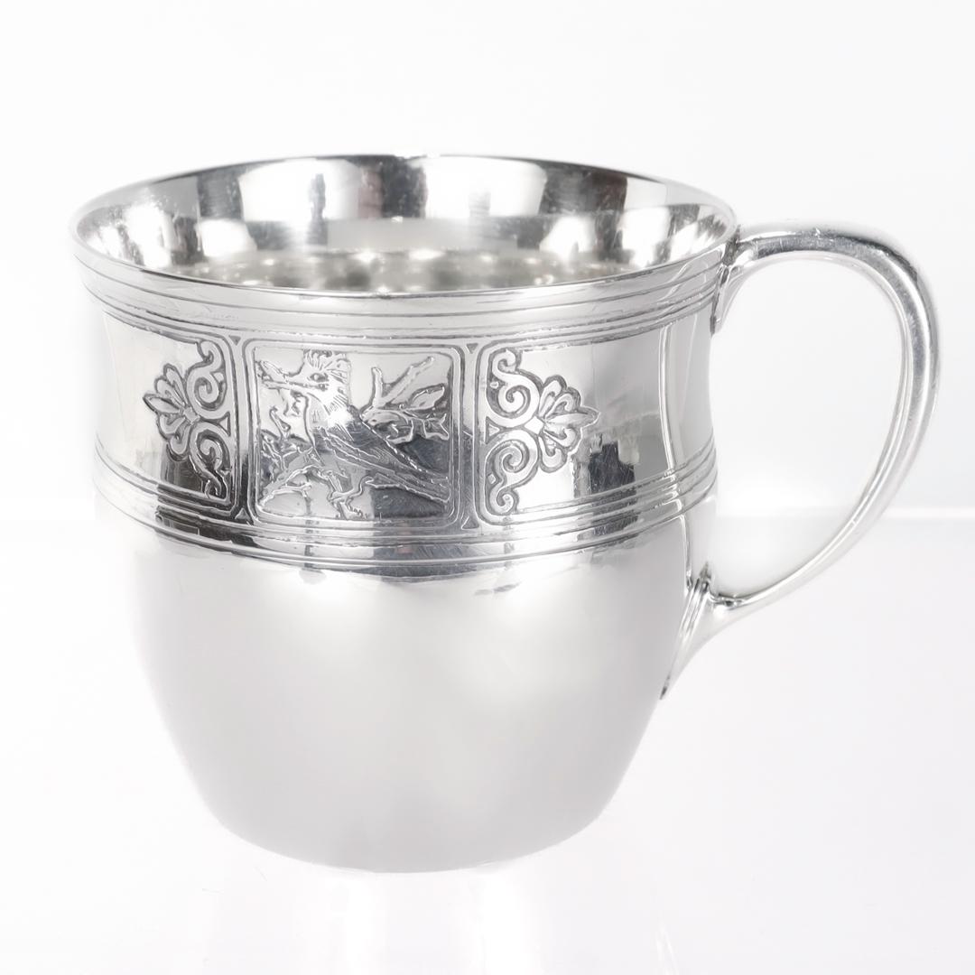 Antique Tiffany & Co. Sterling Silver Child's Mug with a Squirrel & Bird For Sale 1