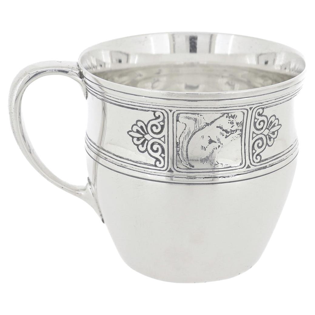 Antique Tiffany & Co. Sterling Silver Child's Mug with a Squirrel & Bird For Sale