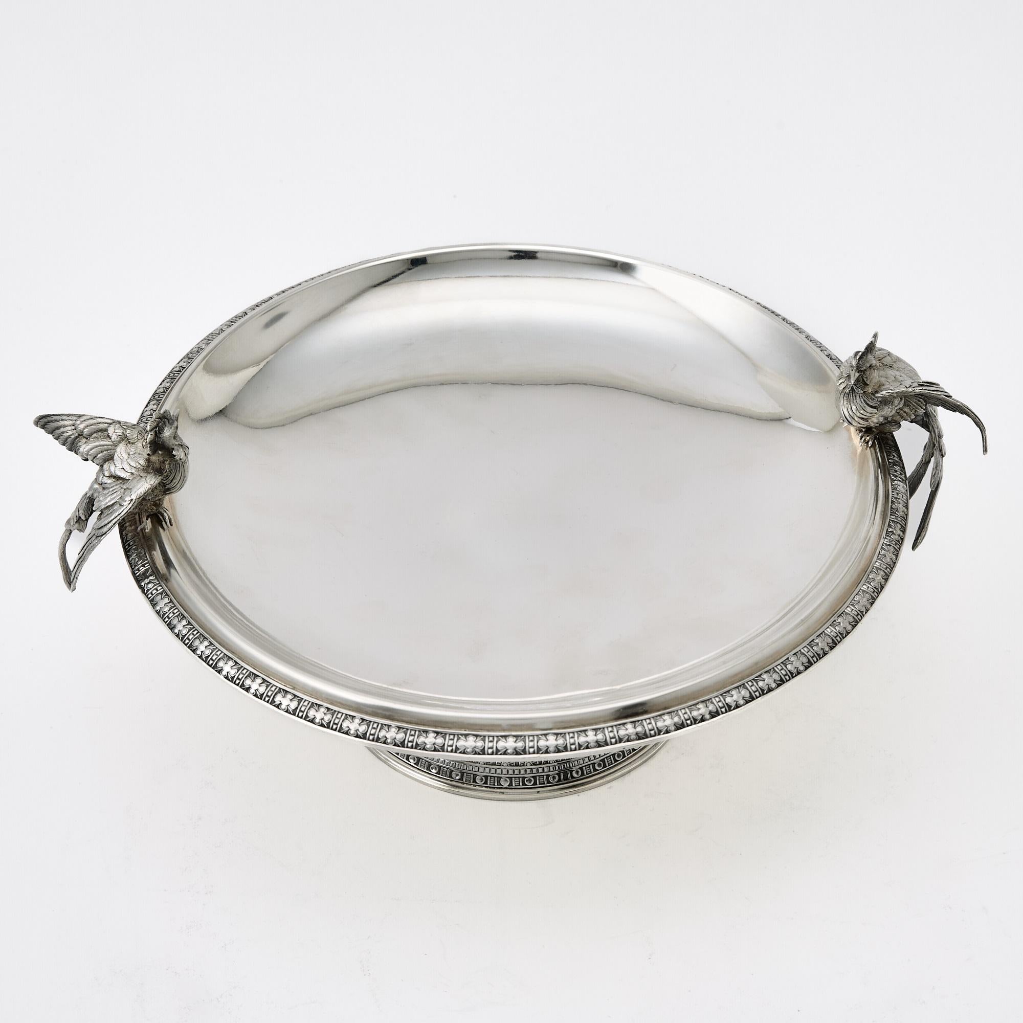 An exquisite late 19th century sterling silver low compote centerpiece by Tiffany & Co., New York, circa 1875. Masterfully crafted with the unparalleled attention to detail that defines Tiffany’s silverwork of the period, this elegant centerpiece