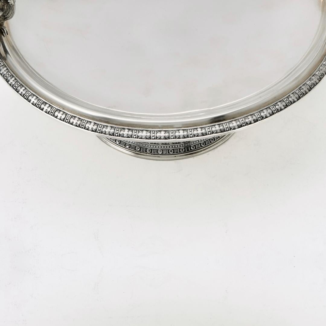 Art Nouveau Antique Tiffany & Co. Sterling Silver Compote Centerpiece Bird Handle Circa 1875 For Sale