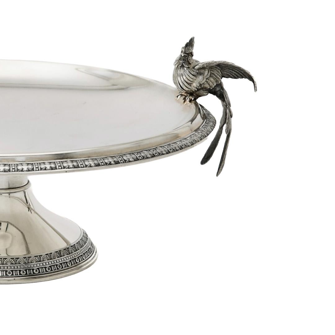 American Antique Tiffany & Co. Sterling Silver Compote Centerpiece Bird Handle Circa 1875 For Sale